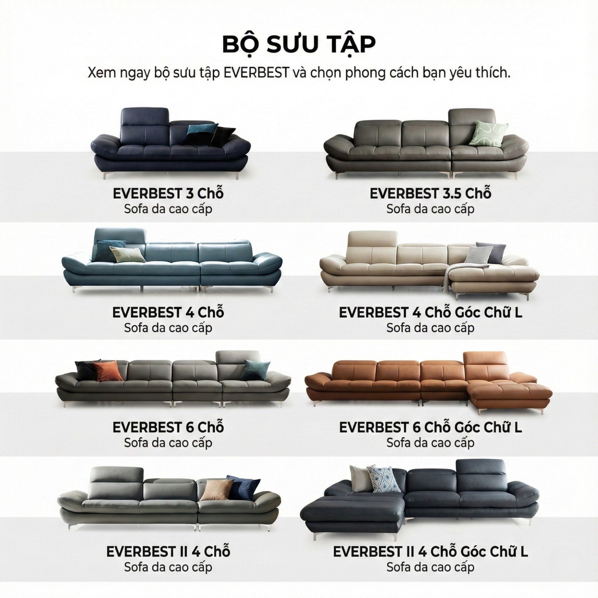 Sofa EVERBEST – Sofa Da Cao Cấp Tựa Đầu Chức Năng Hiện Đại
