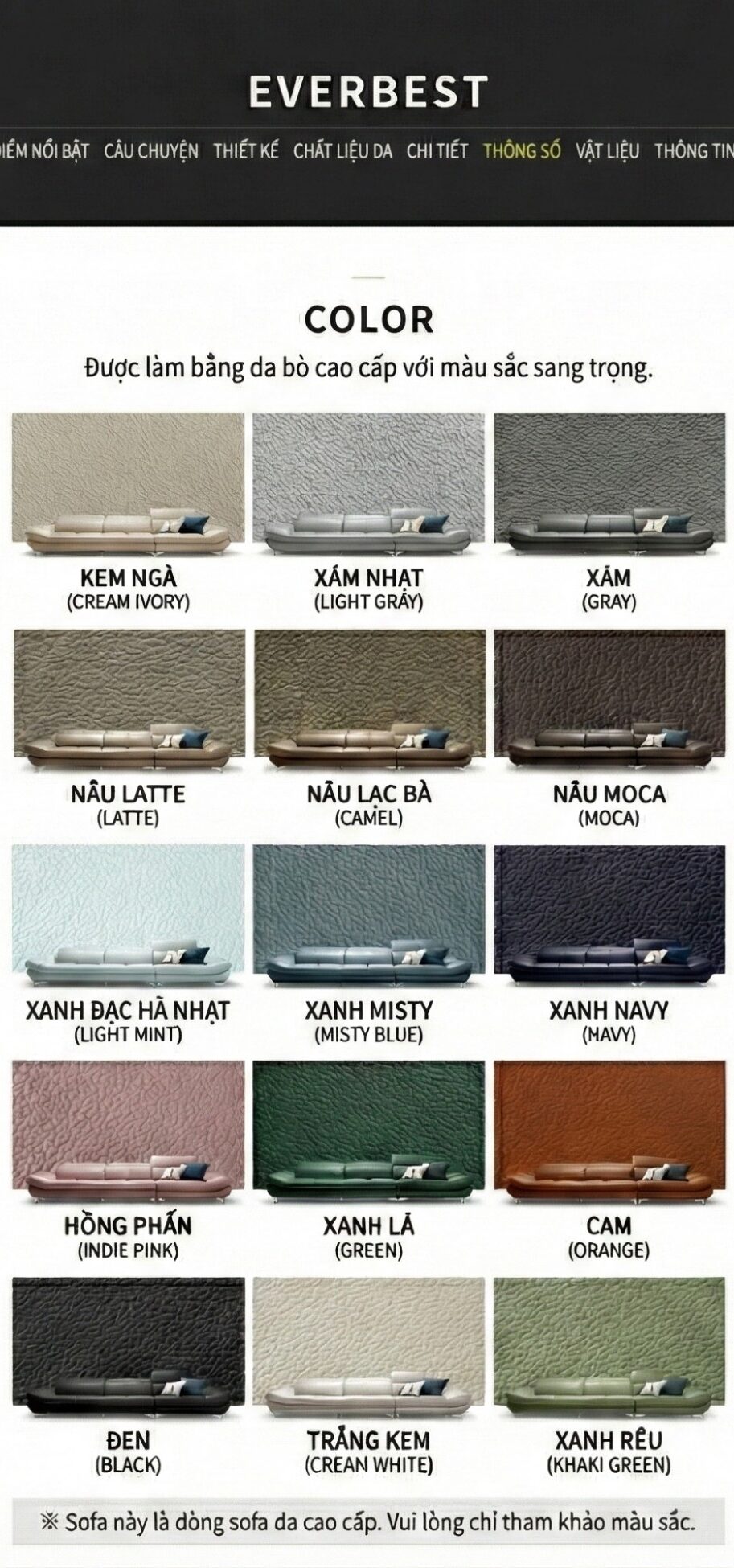 Sofa EVERBEST – Sofa Da Cao Cấp Tựa Đầu Chức Năng Hiện Đại