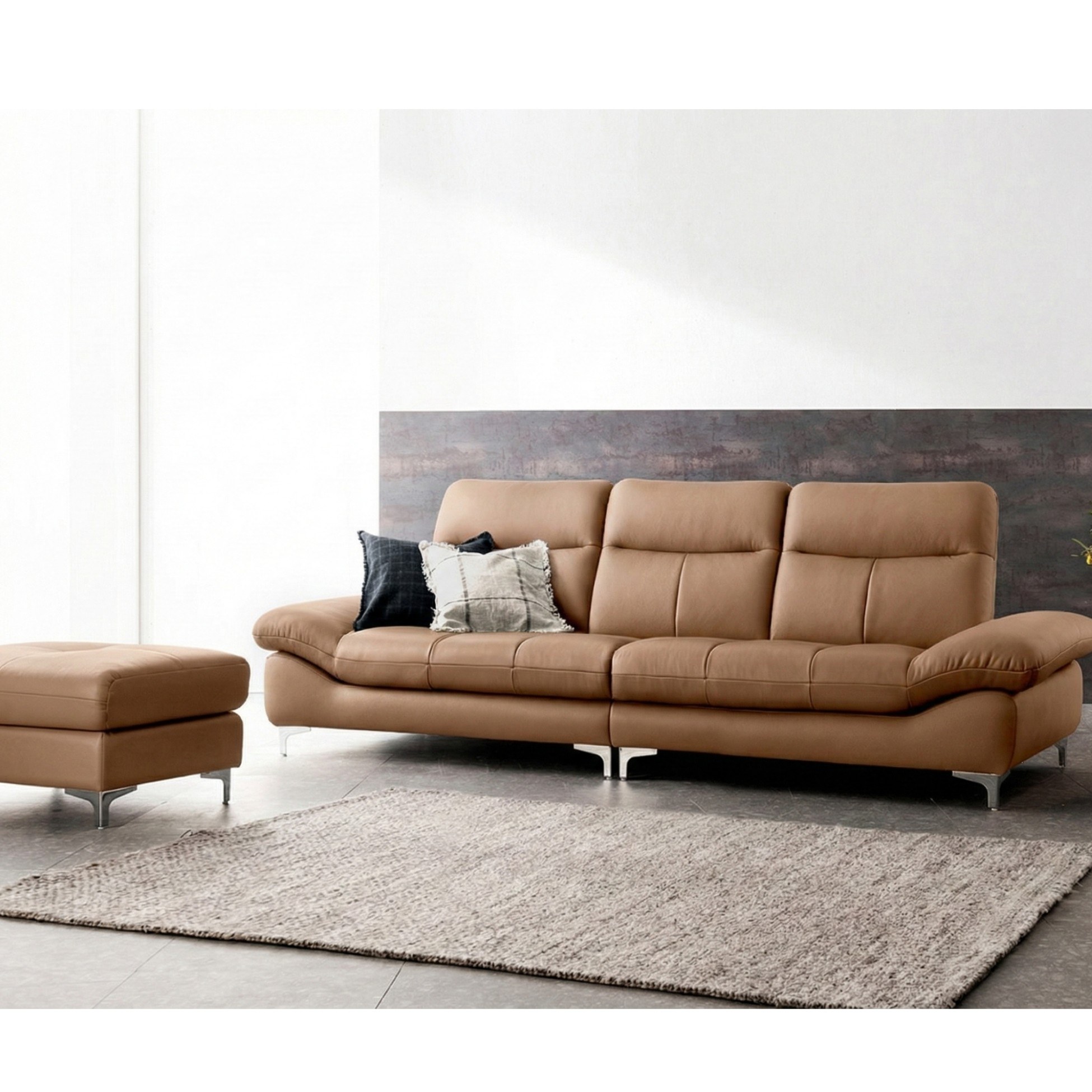 Sofa da công nghiệp dáng băng hiện đại minh hoạ phân khúc giá tầm trung đến cao cấp