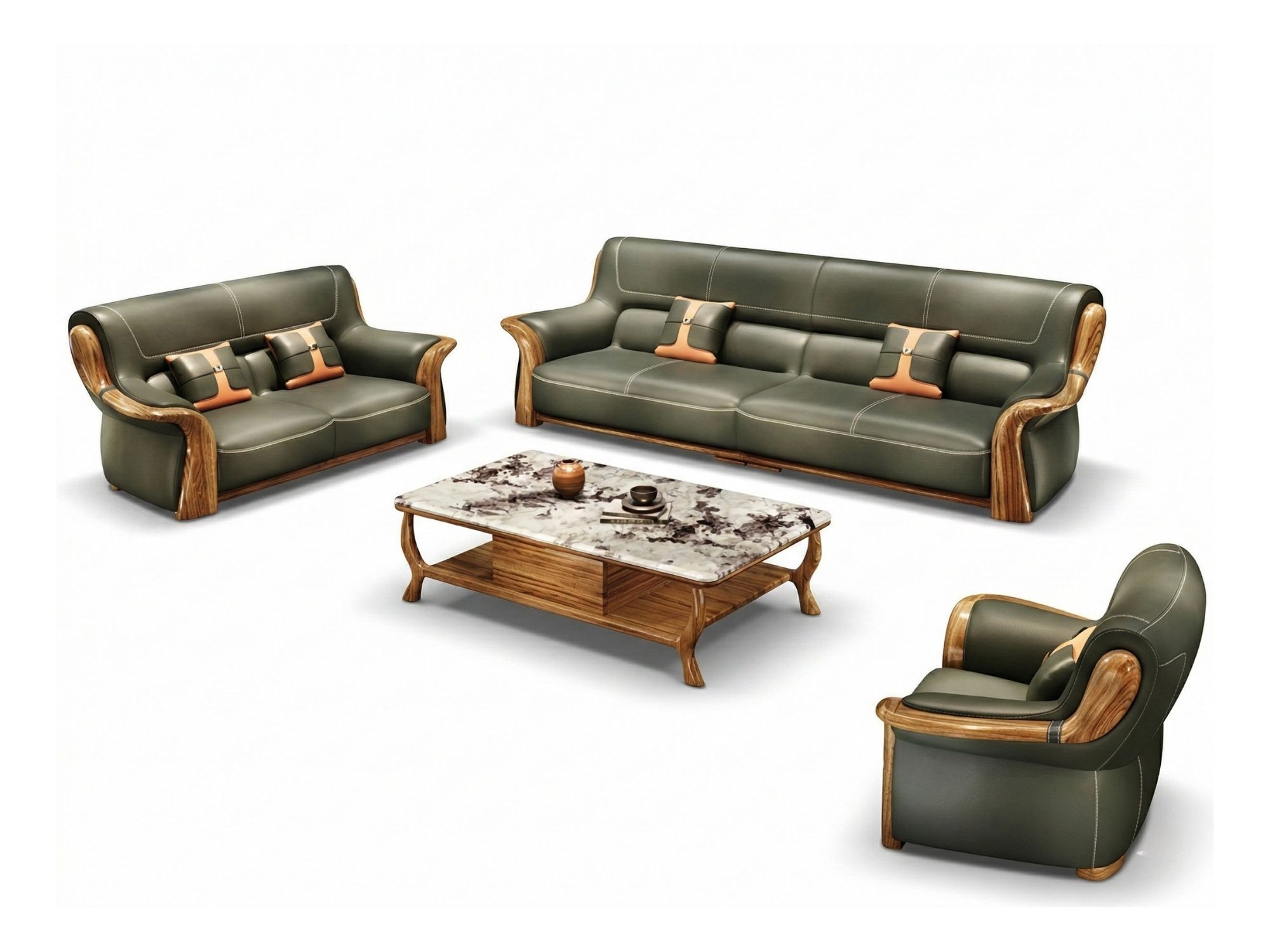 Bộ sofa gỗ Mun SF316-124 được chụp từ góc nhìn trên cao, trên nền trắng tinh khiết, làm nổi bật thiết kế tổng thể. Bao gồm…