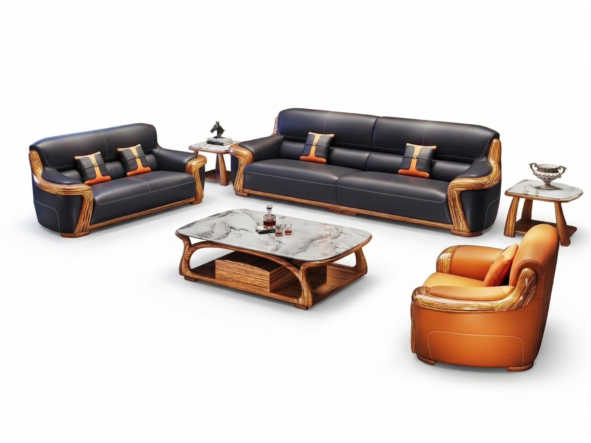 Sofa màu đen khung gỗ mun phong cách luxury tân cổ điển