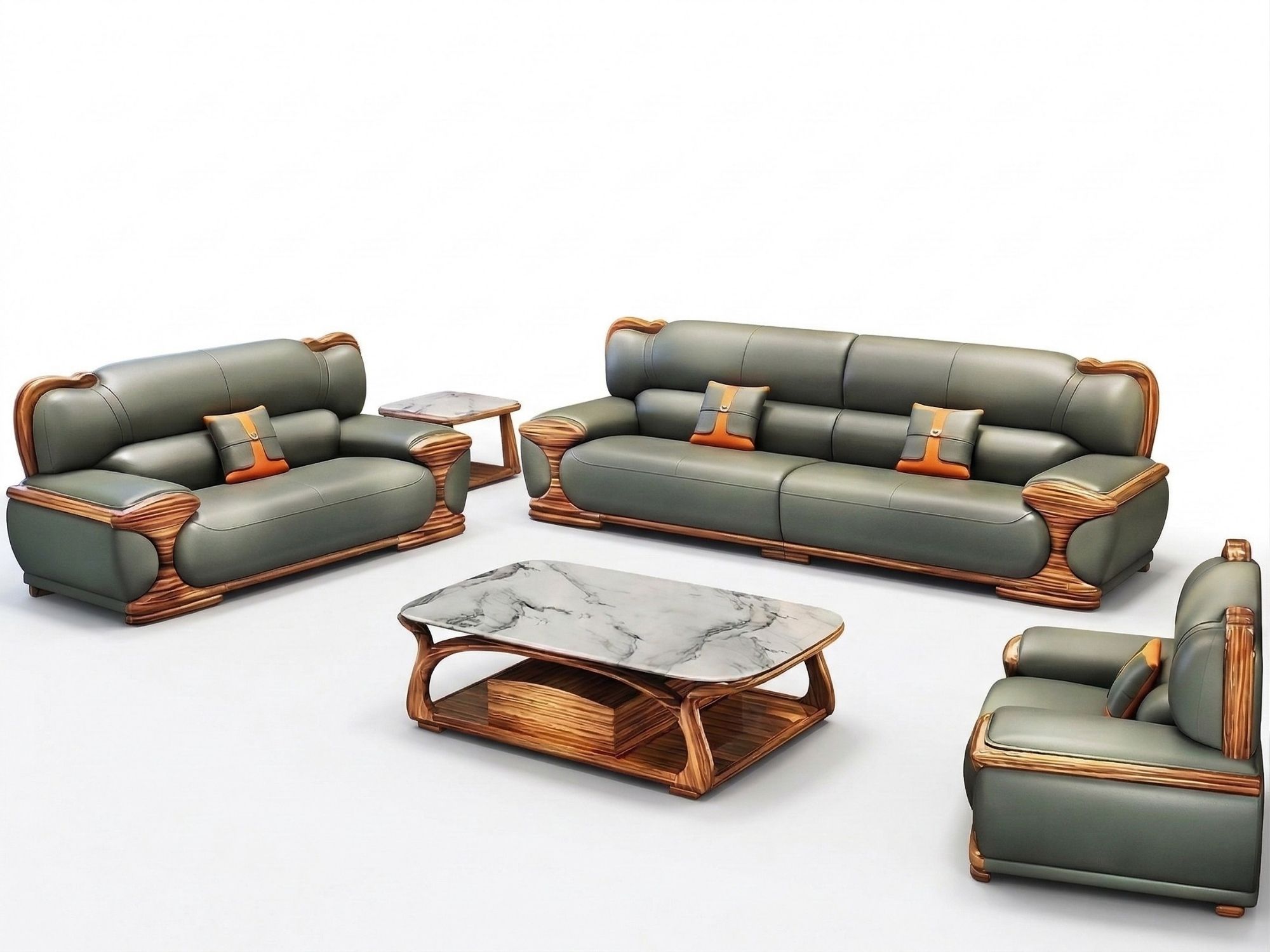 Toàn cảnh bộ sofa nhập khẩu SBW506-124 trên nền trắng, thể hiện rõ cấu trúc gồm một sofa băng 4, một sofa băng 2, một sofa…