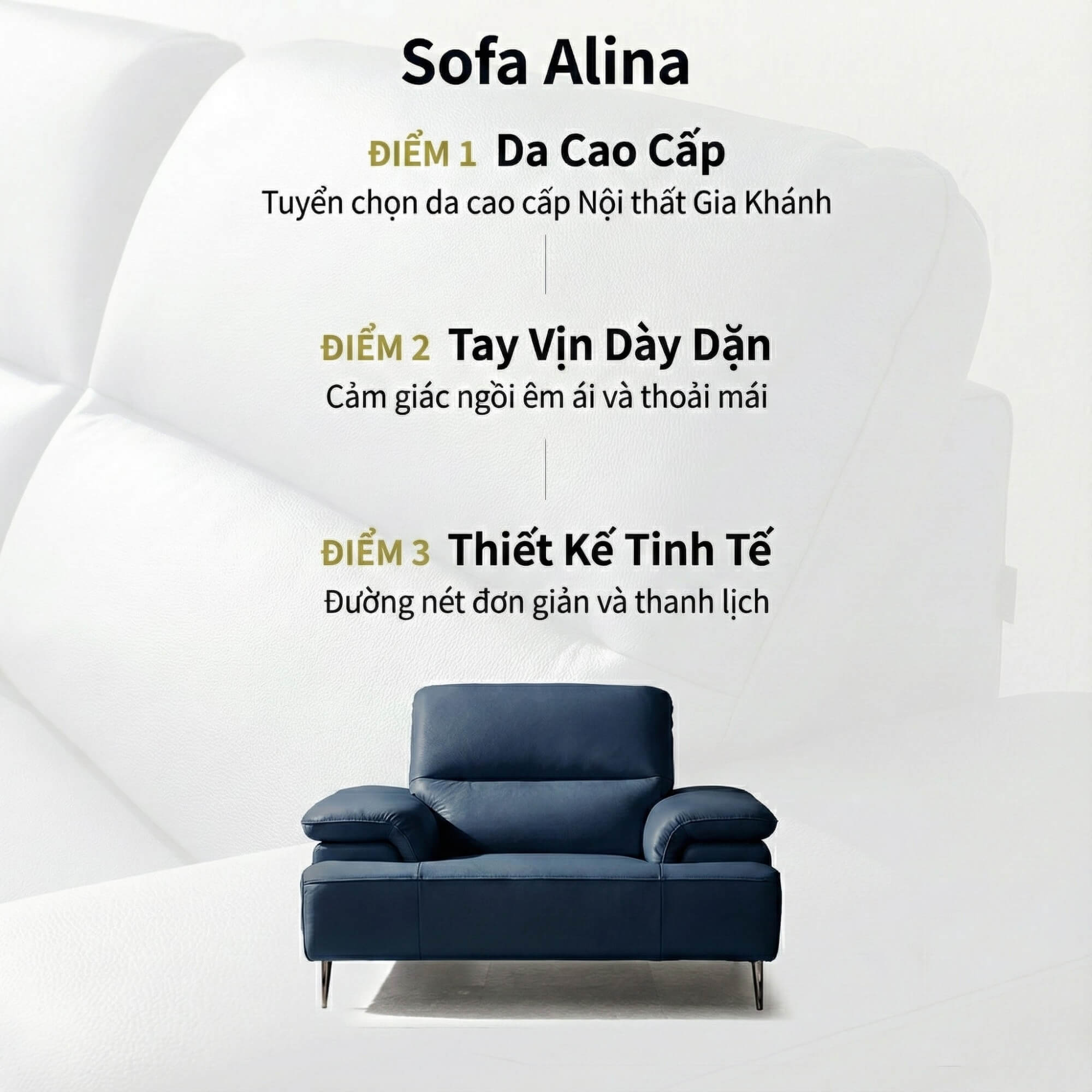 Sofa ALINA - Sofa Đơn Thư Giãn Bọc Da Cao Cấp Sang Trọng