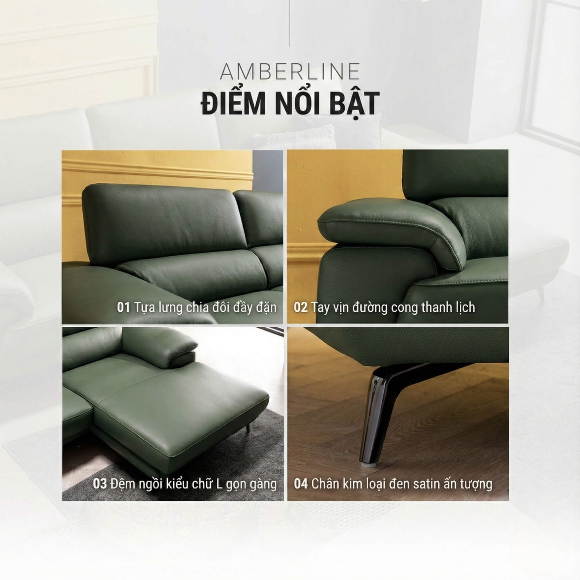 Sofa AMBERLINE - Sofa Góc Thư Giãn Cho Phòng Khách Thanh Lịch