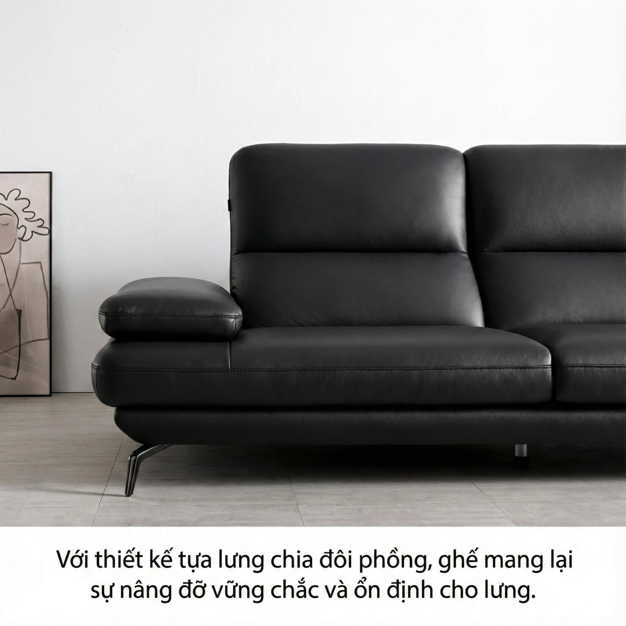 Sofa BENEDICT - Sofa Băng 4 Chỗ Bọc Da Với Tay Điều Chỉnh Thông Minh