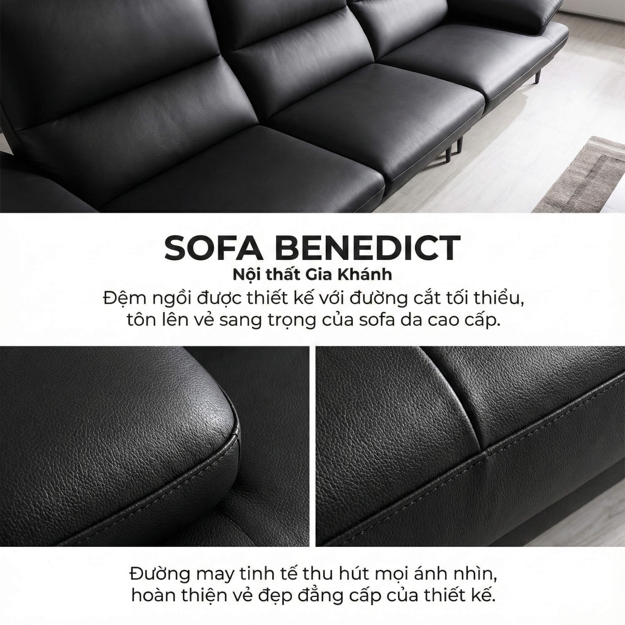 Sofa BENEDICT - Sofa Băng 4 Chỗ Bọc Da Với Tay Điều Chỉnh Thông Minh