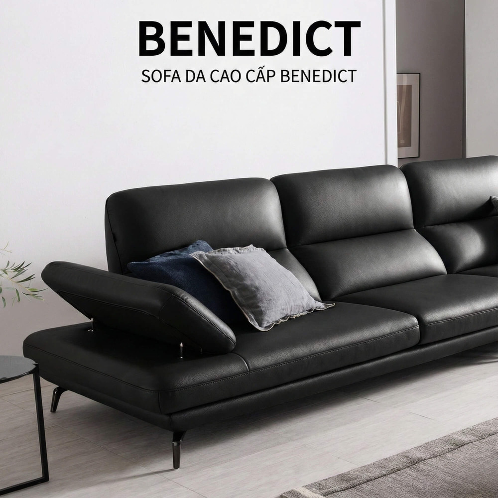 Sofa BENEDICT - Sofa Băng 4 Chỗ Bọc Da Với Tay Điều Chỉnh Thông Minh