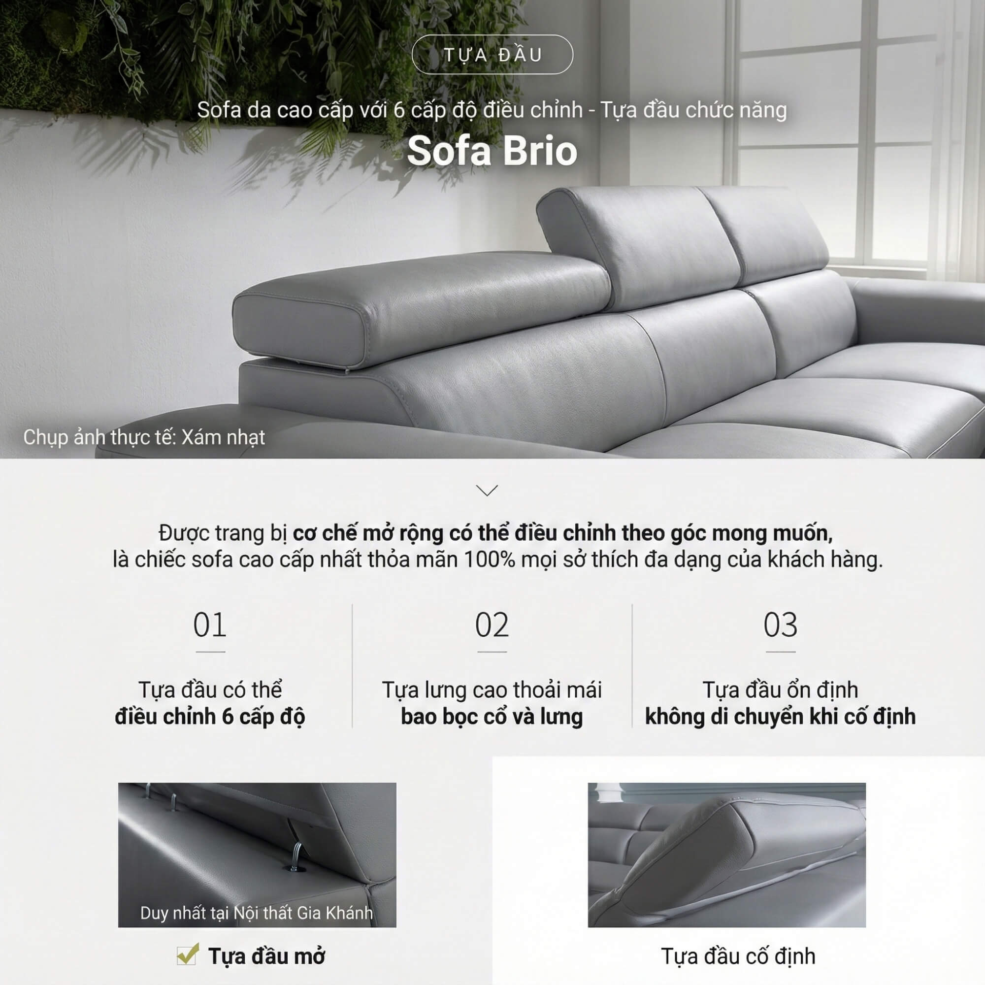 Sofa BRIO – Sofa Da Dáng Văng Hiện Đại Đa Chức Năng Tựa Đầu Điều Chỉnh