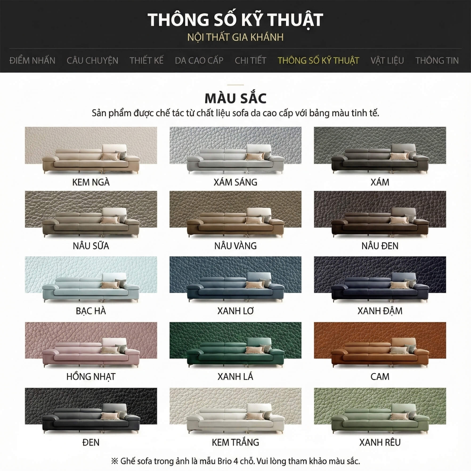 Sofa BRIO – Sofa Da Dáng Văng Hiện Đại Đa Chức Năng Tựa Đầu Điều Chỉnh
