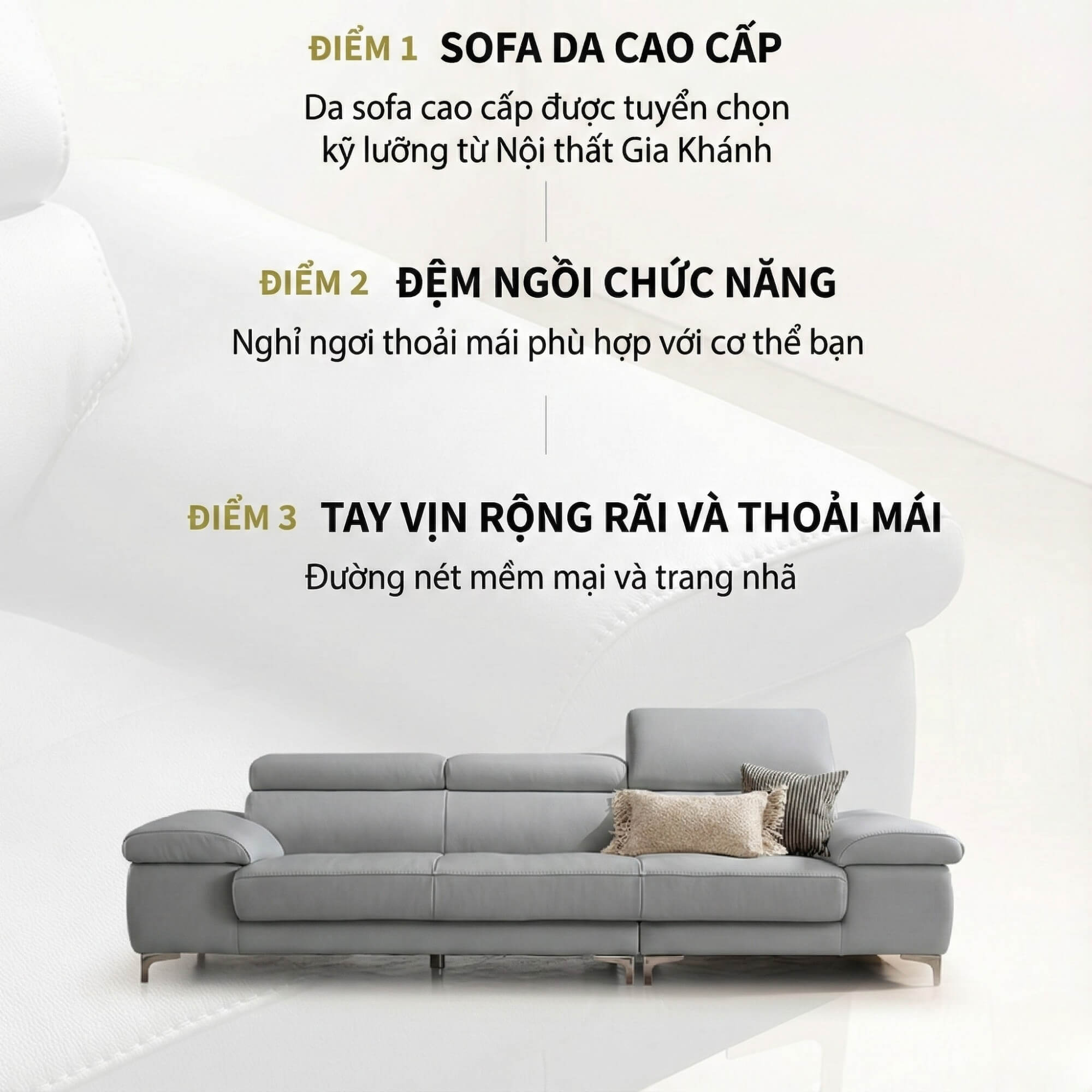 Sofa BRIO – Sofa Da Dáng Văng Hiện Đại Đa Chức Năng Tựa Đầu Điều Chỉnh