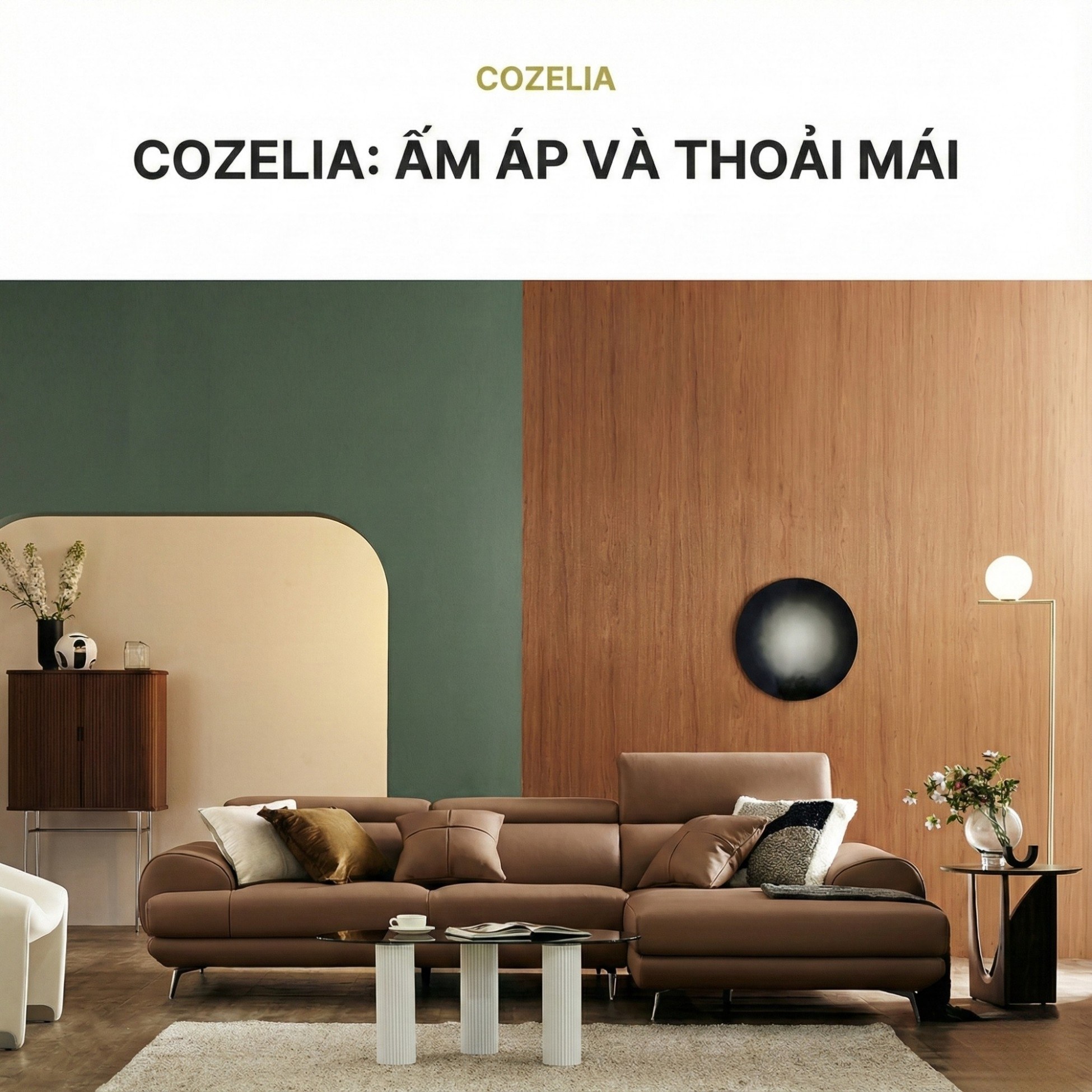Sofa COZELIA - Sofa Góc Bọc Da Với Tựa Lưng Đa Năng Hiện Đại