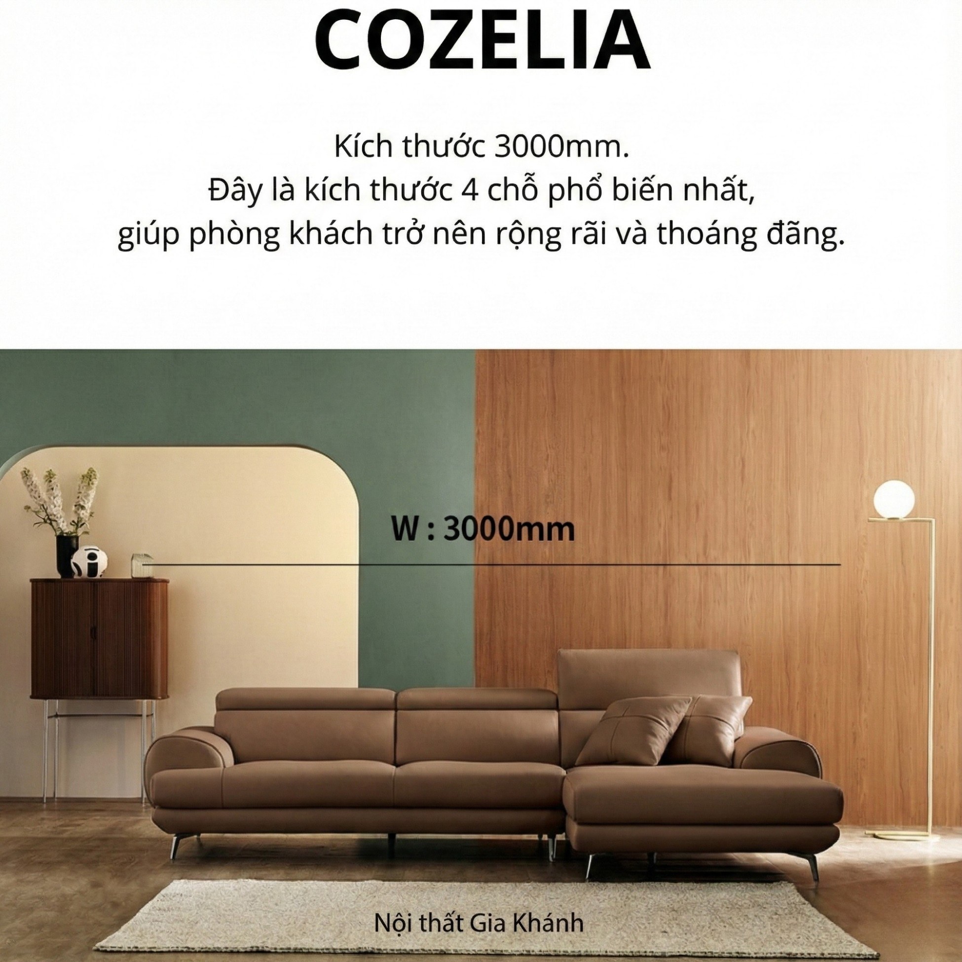 Sofa COZELIA - Sofa Góc Bọc Da Với Tựa Lưng Đa Năng Hiện Đại