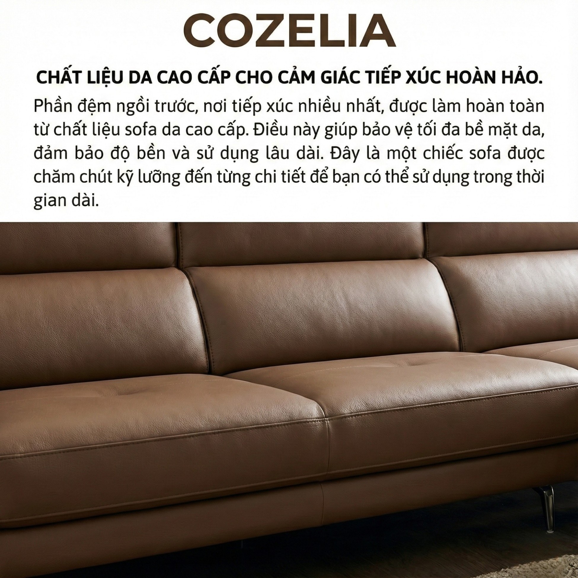 Sofa COZELIA - Sofa Góc Bọc Da Với Tựa Lưng Đa Năng Hiện Đại