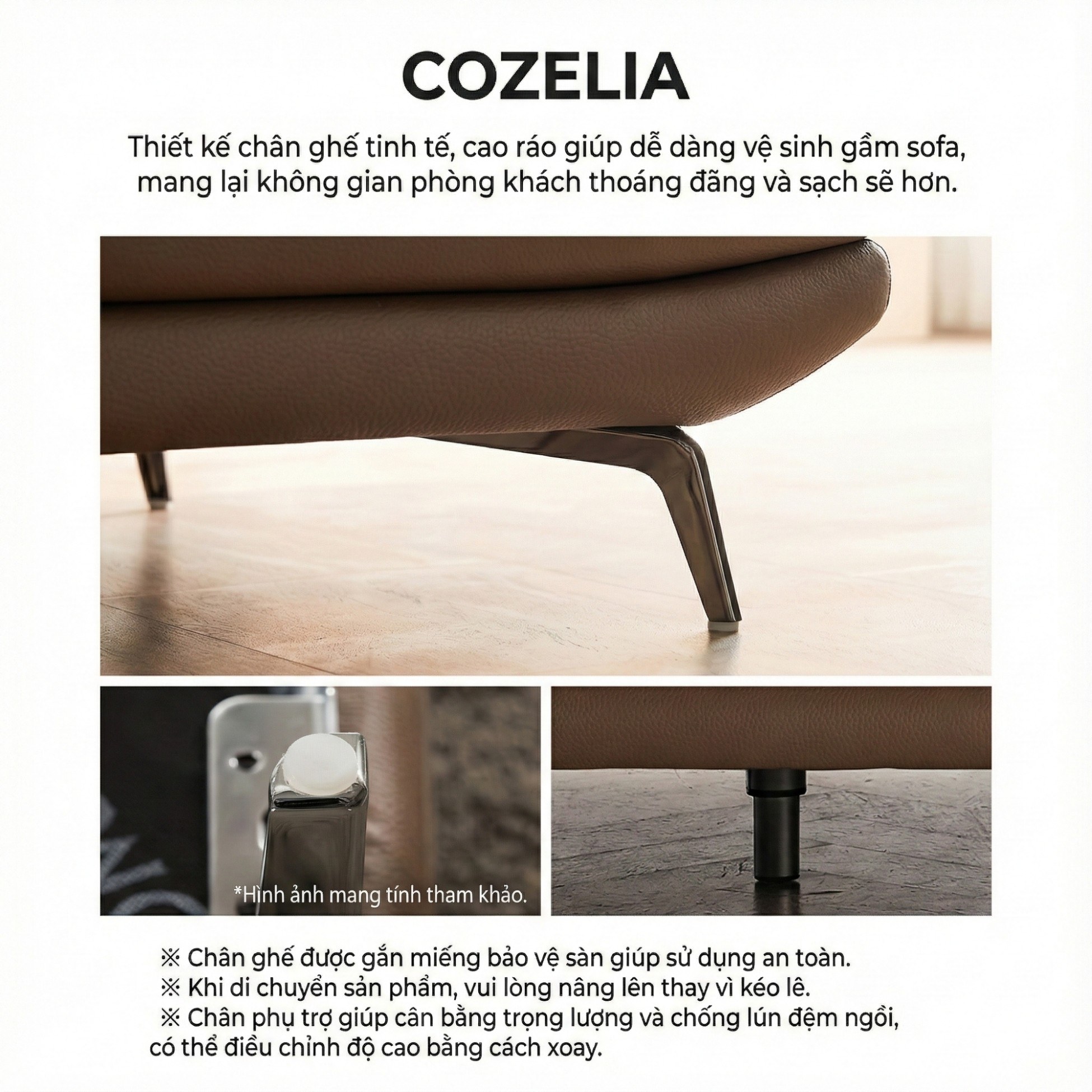 Sofa COZELIA - Sofa Góc Bọc Da Với Tựa Lưng Đa Năng Hiện Đại