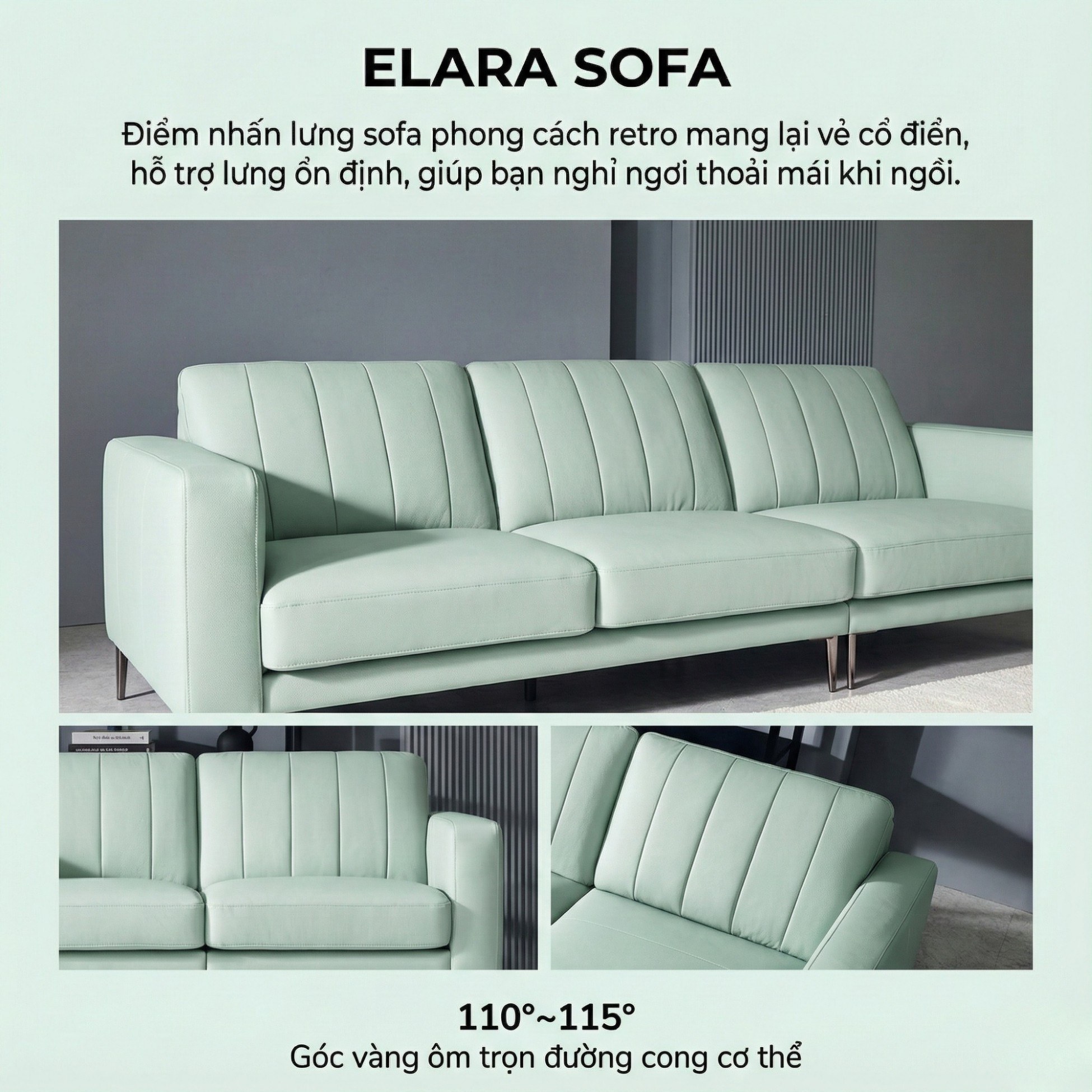 Sofa ELARA - Sofa Hiện Đại Kiểu Dáng Retro Cao Cấp Đem Lại Cảm Giác Thoải Mái