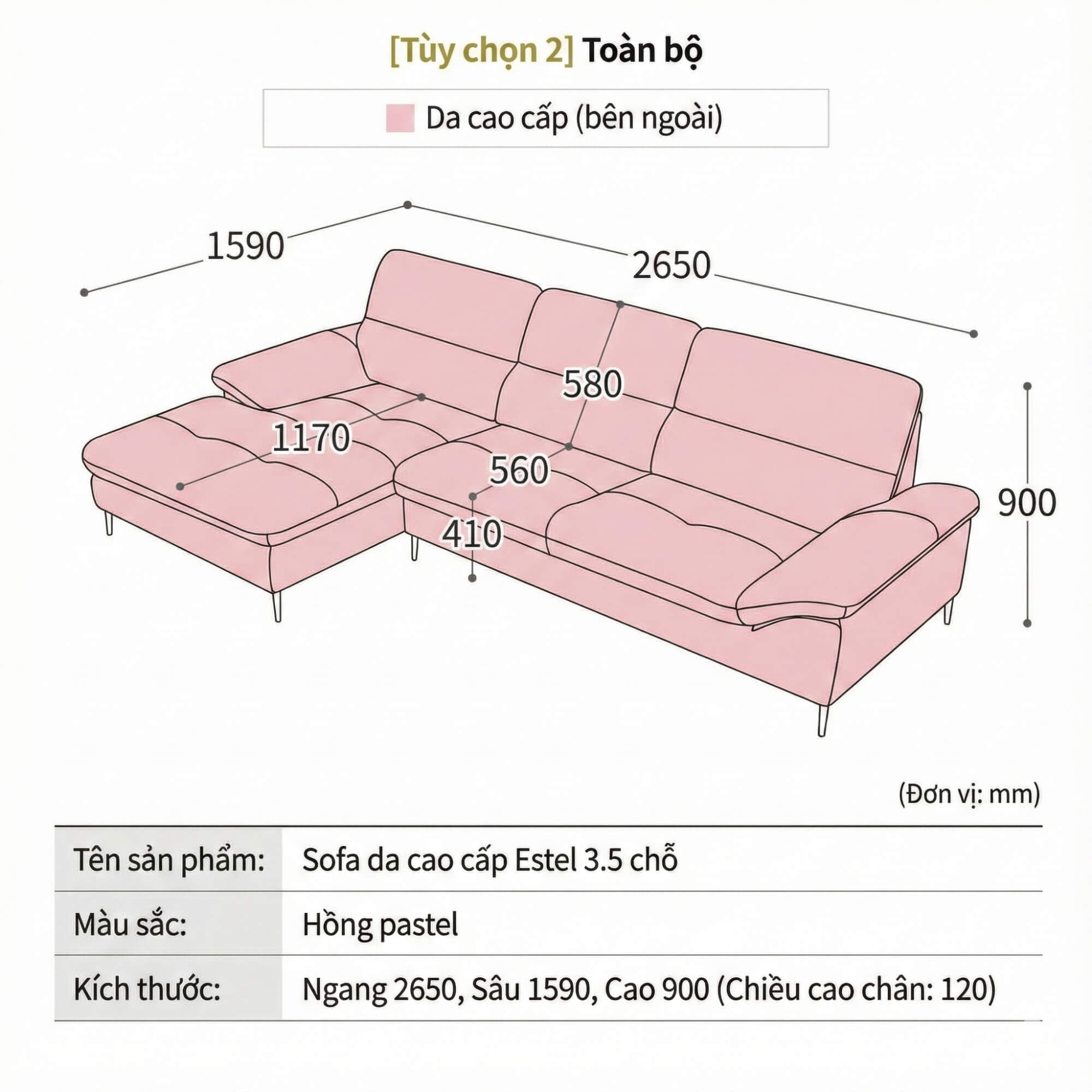 Sofa ESTEL – Sofa Góc Bọc Da Cao Cấp Hiện Đại Và Êm Ái