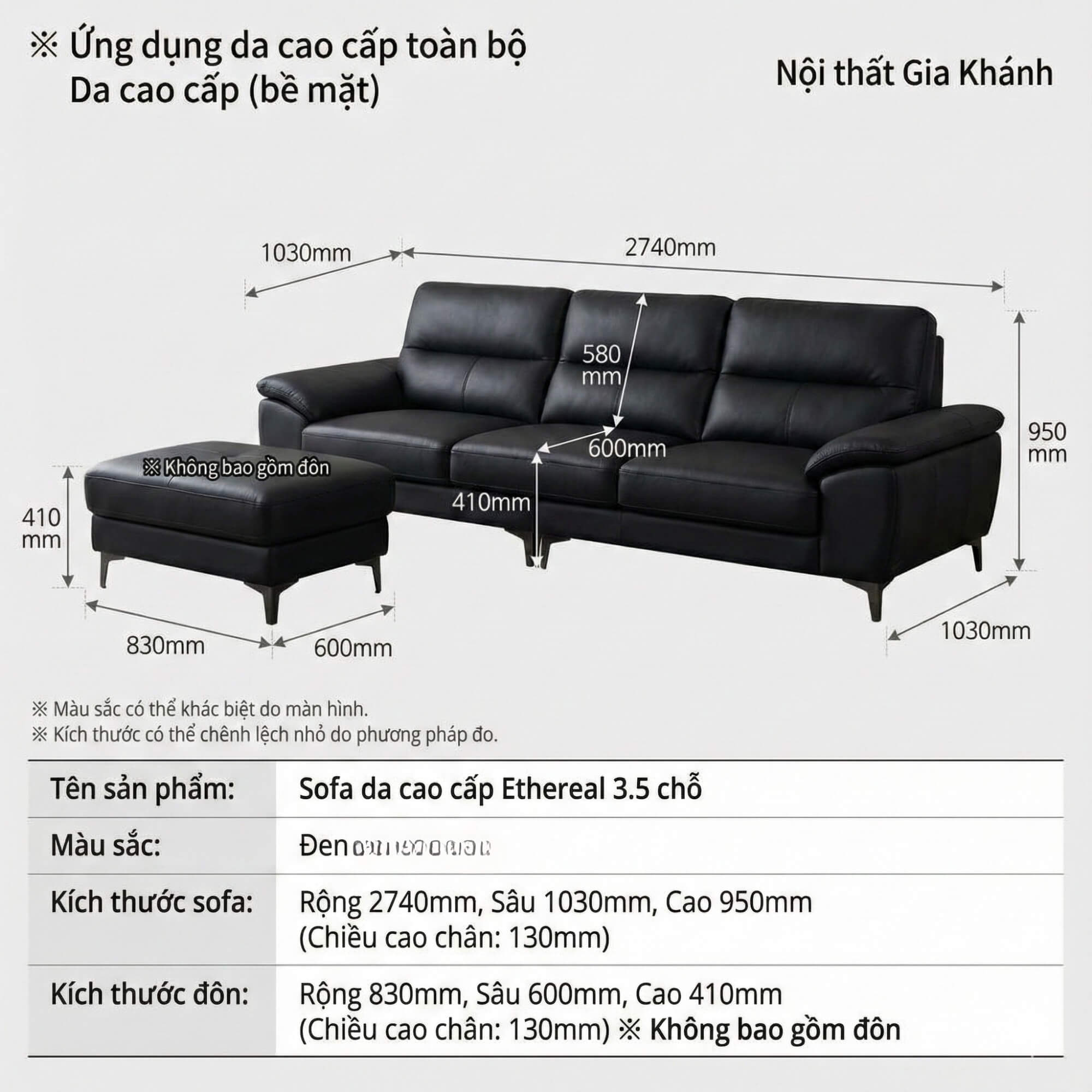 Sofa ETHEREAL - Sofa Băng Bọc Da Thiết kế Mạnh Mẽ, Sang Trọng
