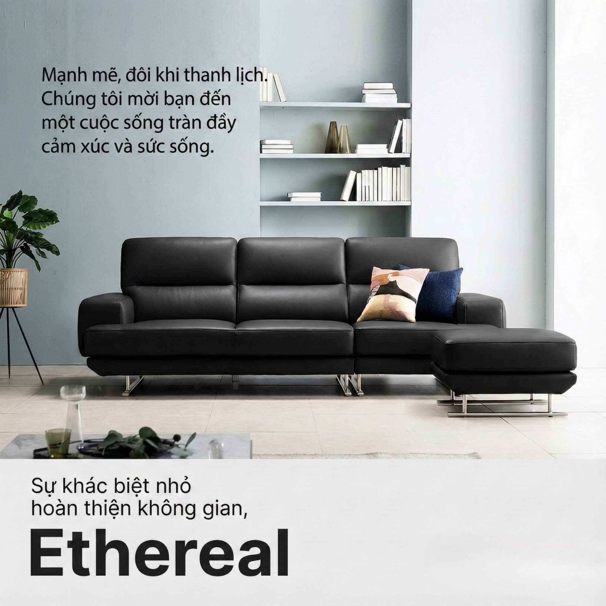 Sofa ETHEREAL - Sofa Băng Bọc Da Thiết kế Mạnh Mẽ, Sang Trọng