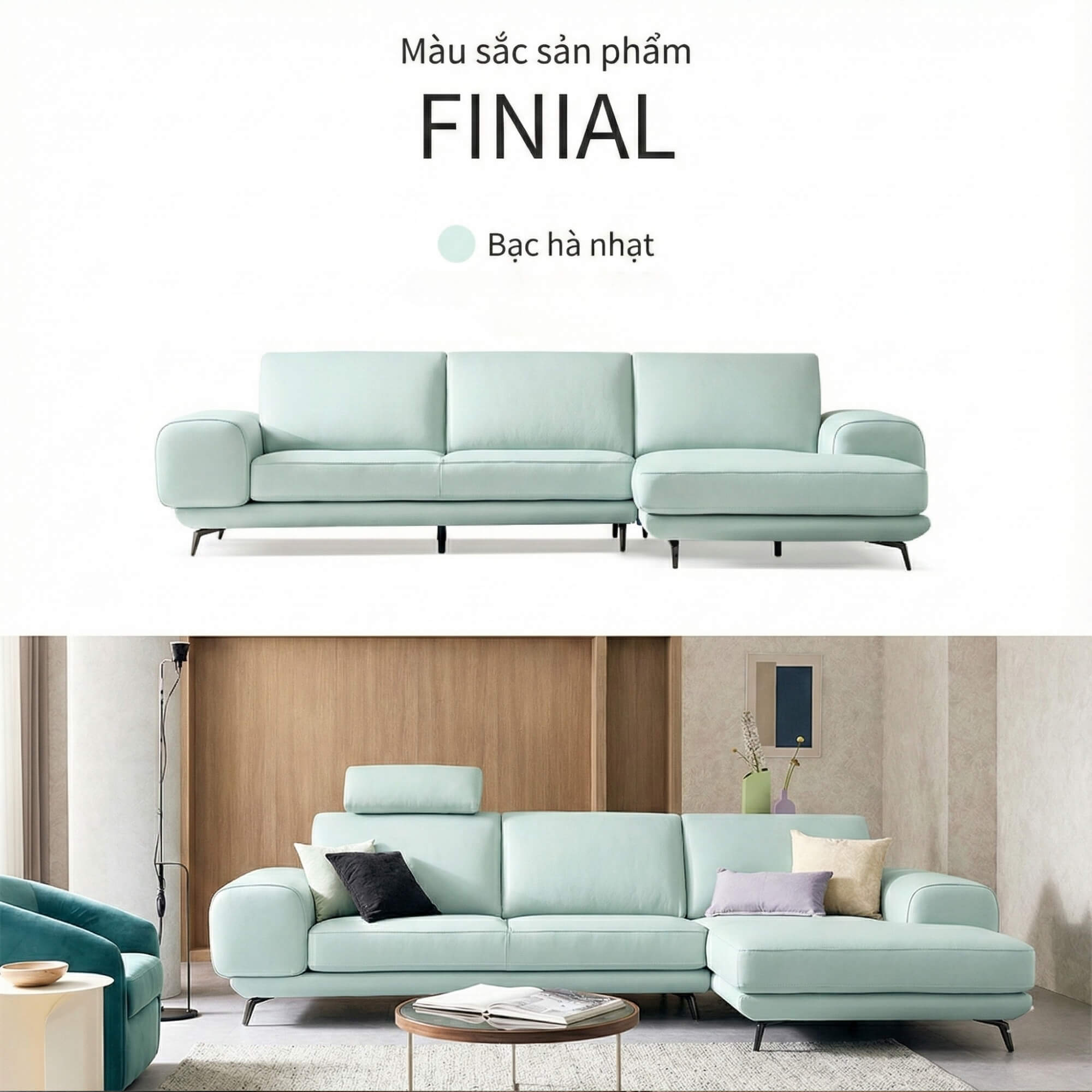 Sofa FINIAL - Sofa Bọc Da Lệch Góc Kiểu Dáng Bắc Âu Trang Nhã