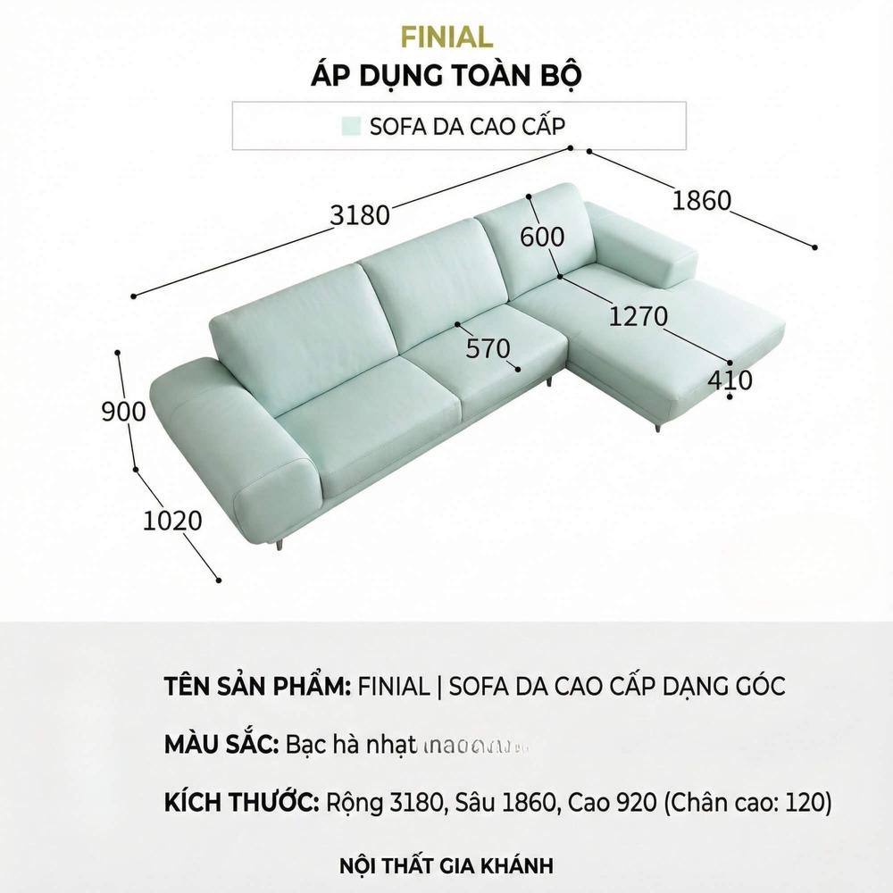 Sofa FINIAL - Sofa Bọc Da Lệch Góc Kiểu Dáng Bắc Âu Trang Nhã