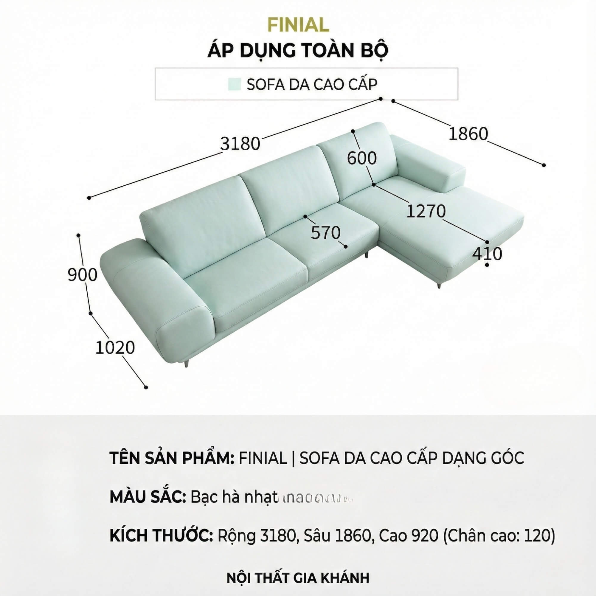 Sofa FINIAL - Sofa Bọc Da Lệch Góc Kiểu Dáng Bắc Âu Trang Nhã