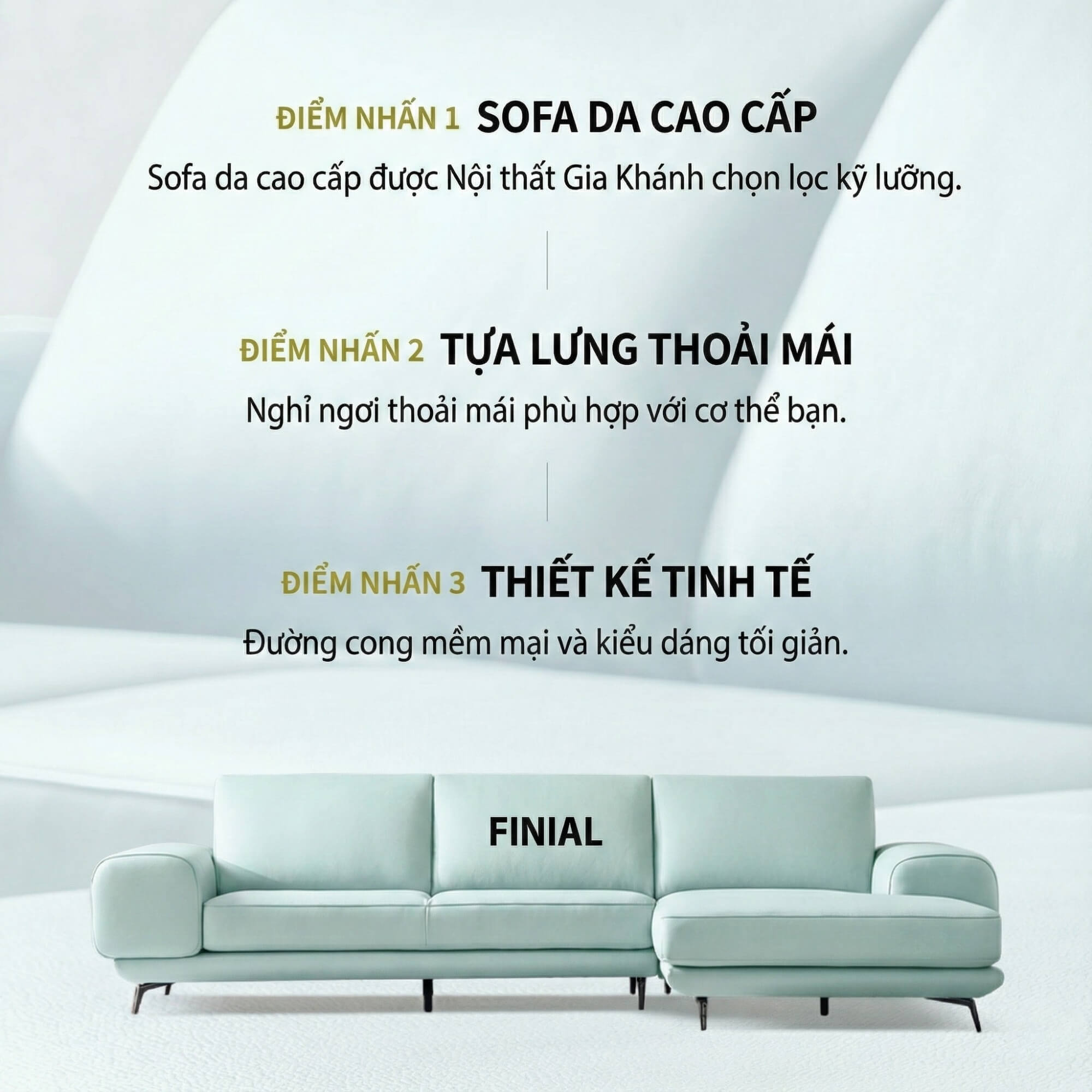 Sofa FINIAL - Sofa Bọc Da Lệch Góc Kiểu Dáng Bắc Âu Trang Nhã