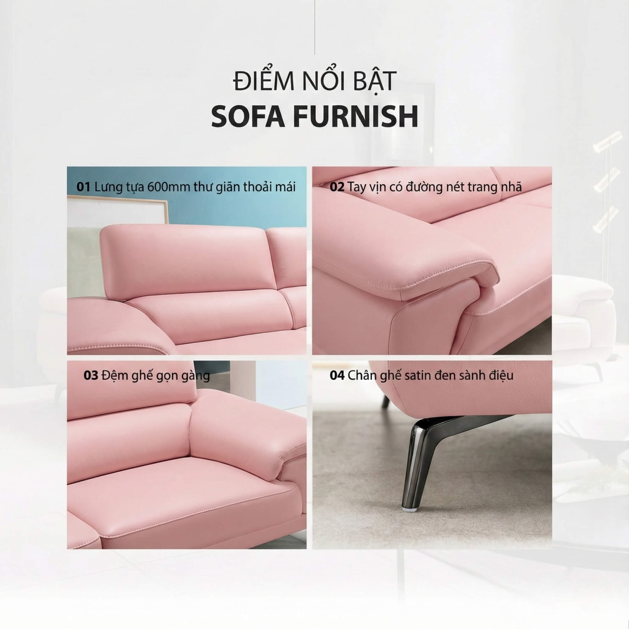 Sofa FURNISH - Sofa Băng Bọc Da Thiết Kế Tinh Tế Cho Phòng Khách Tối Giản