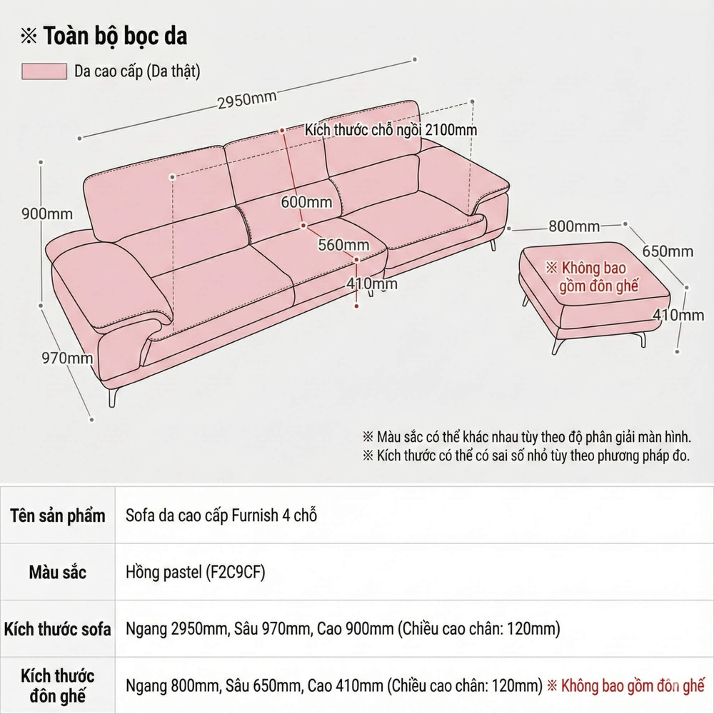 Sofa FURNISH - Sofa Băng Bọc Da Thiết Kế Tinh Tế Cho Phòng Khách Tối Giản