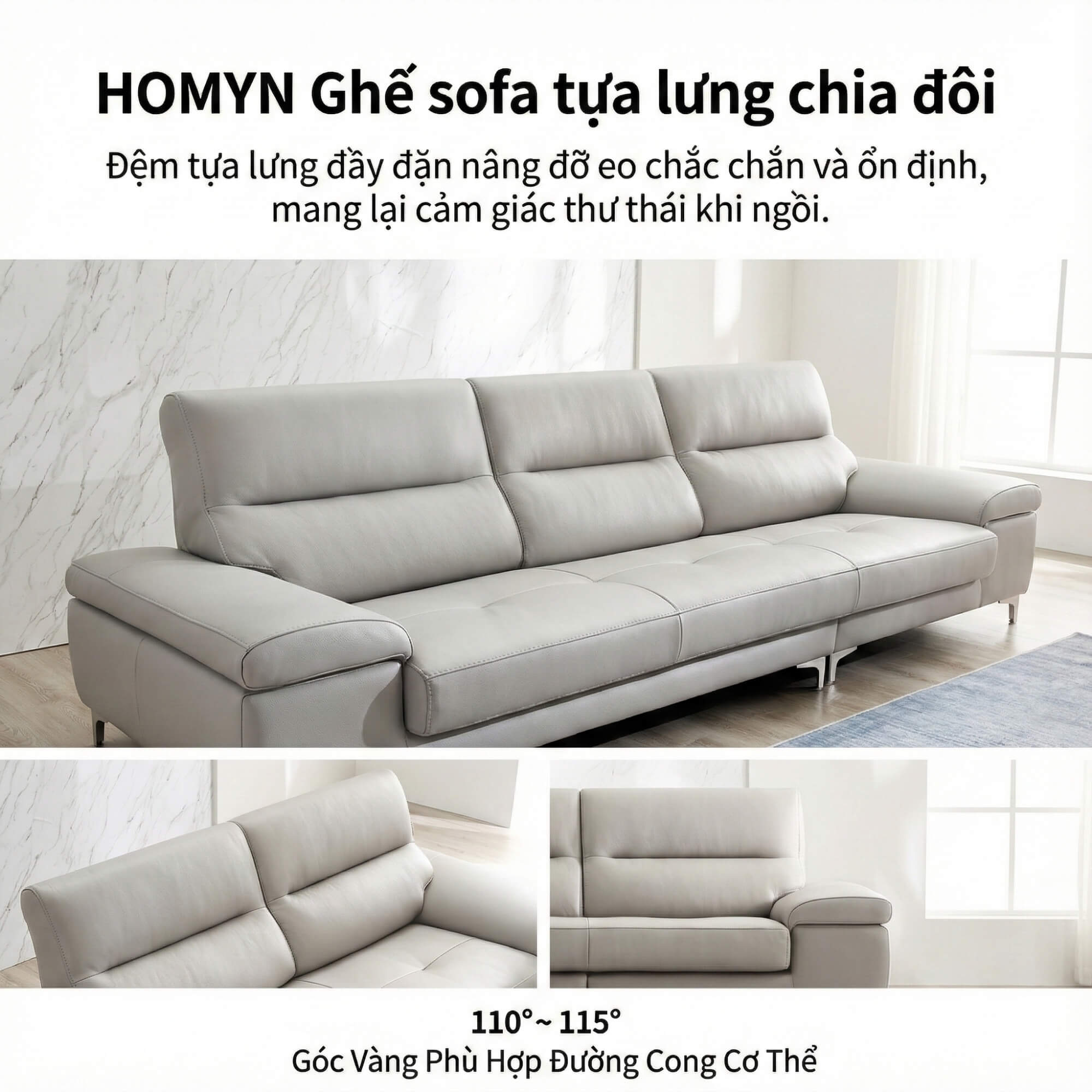 Sofa HOMYN - Sofa Băng Bắc Âu Bọc Da Cao Cấp Tối Giản