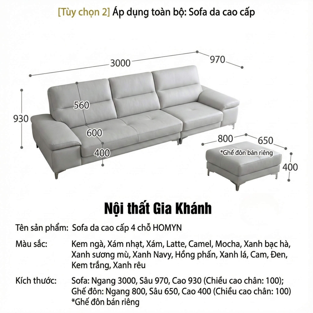 Sofa HOMYN - Sofa Băng Bắc Âu Bọc Da Cao Cấp Tối Giản