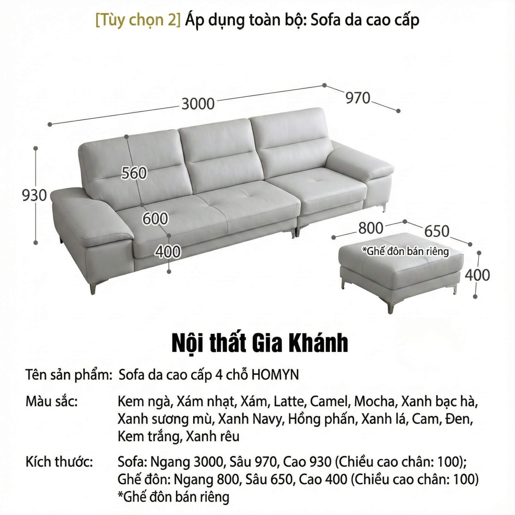 Sofa HOMYN - Sofa Băng Bắc Âu Bọc Da Cao Cấp Tối Giản