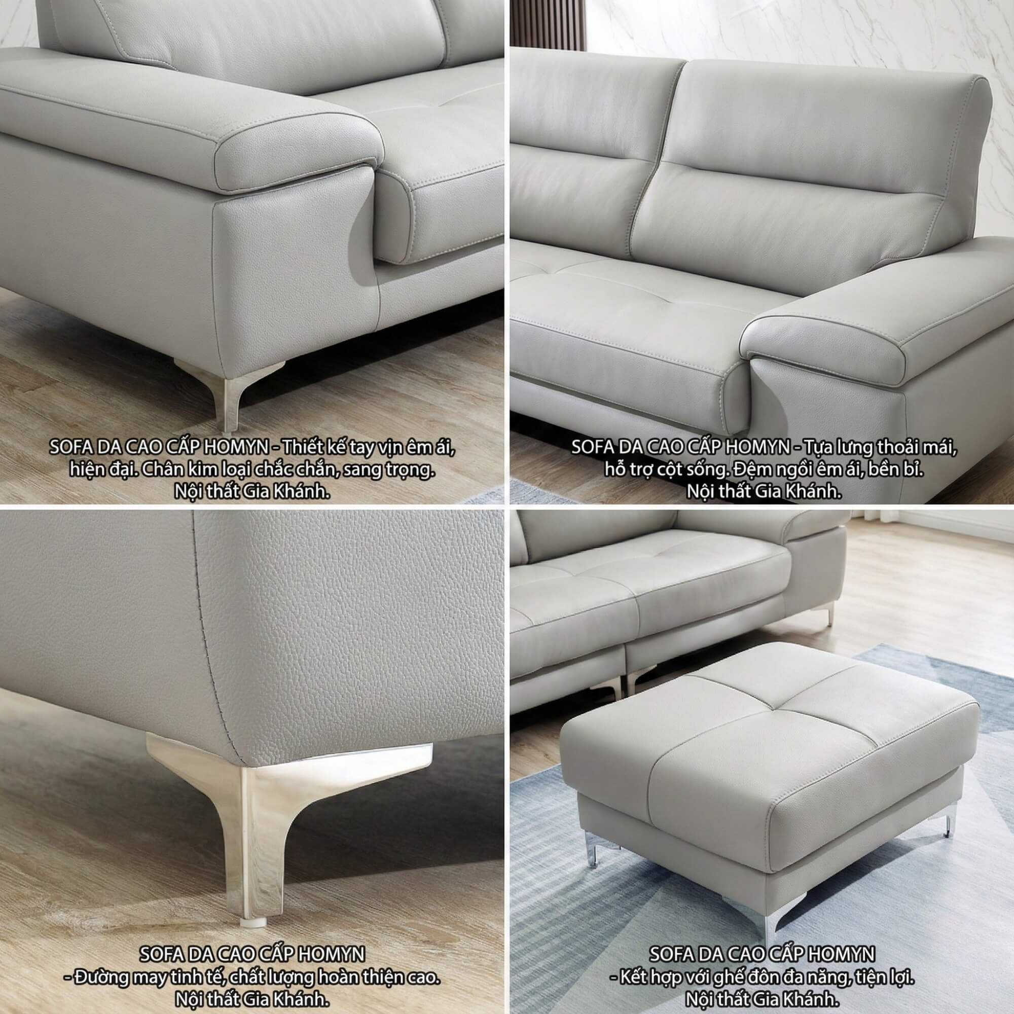 Sofa HOMYN - Sofa Băng Bắc Âu Bọc Da Cao Cấp Tối Giản