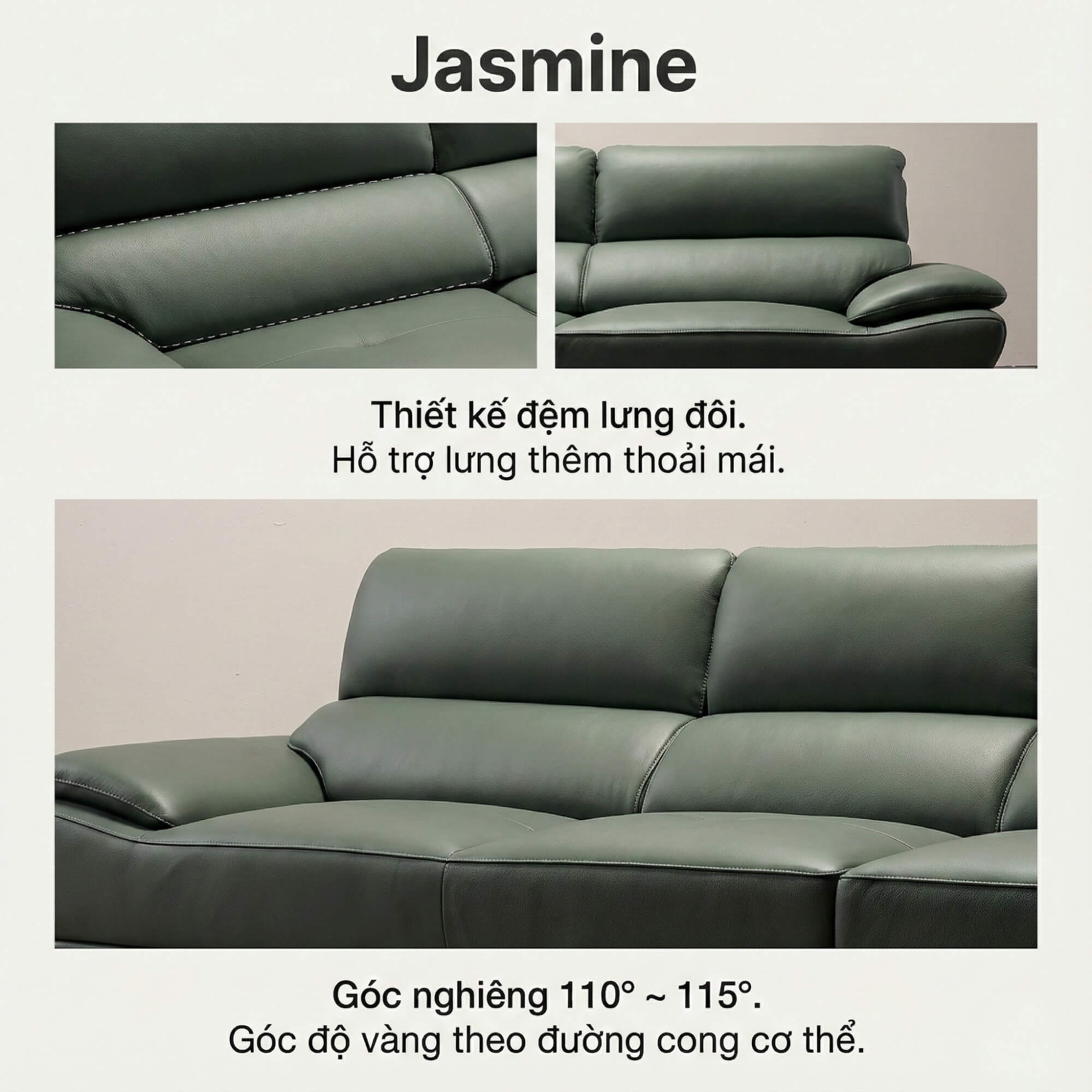 Sofa JASMINE - Sofa Da Phòng Khách Dáng Băng Dáng Thuyền Hoa Nở Rộ
