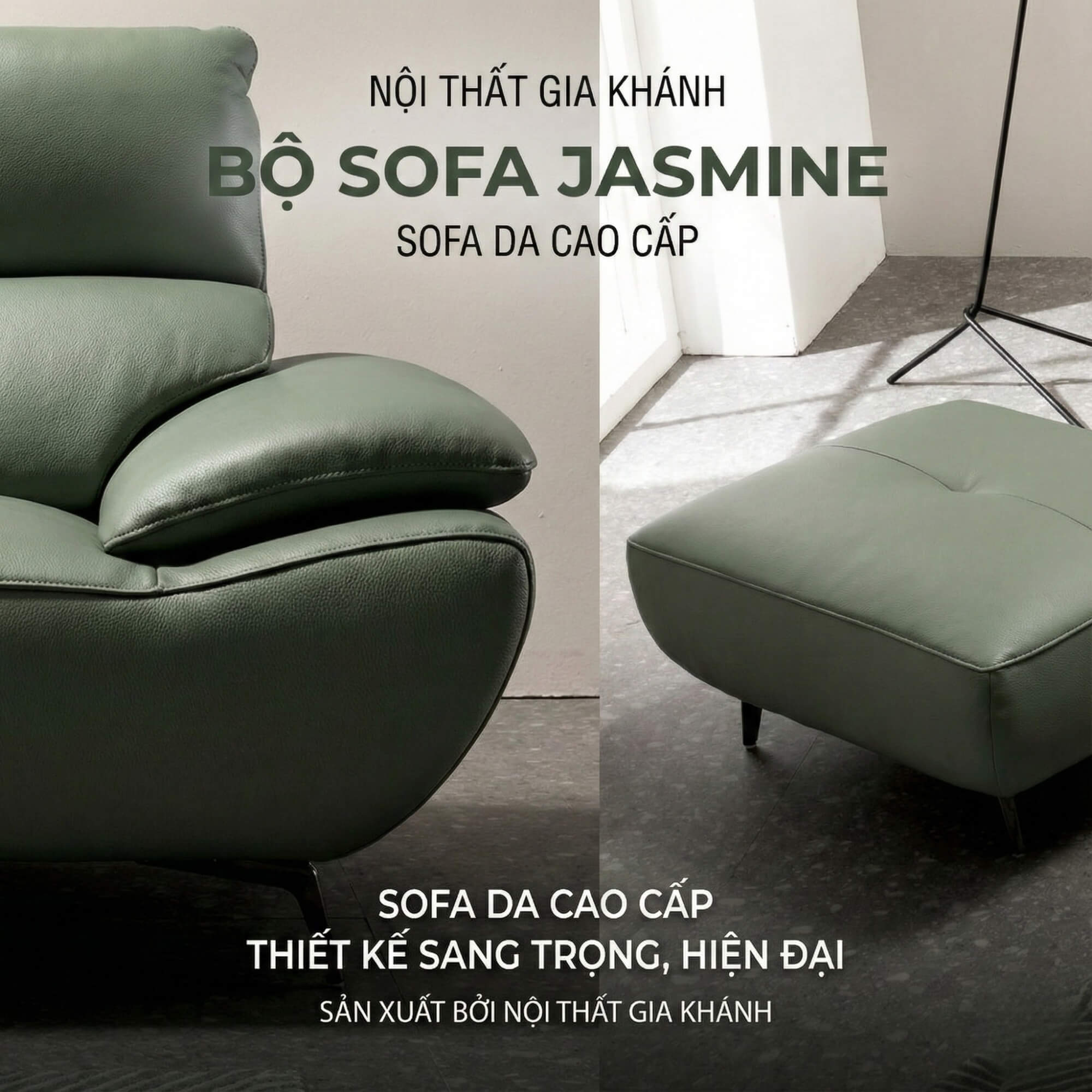 Sofa JASMINE - Sofa Da Phòng Khách Dáng Băng Dáng Thuyền Hoa Nở Rộ