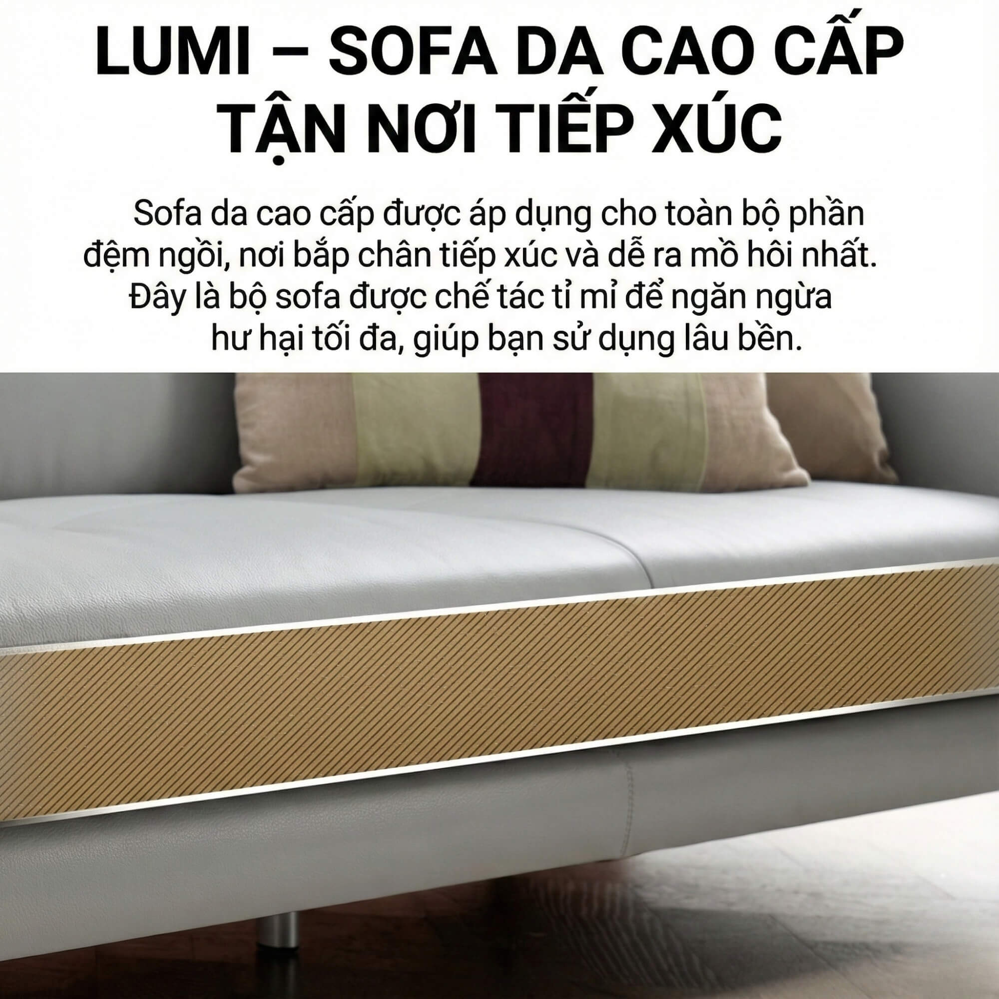 Sofa LUMI - Sofa Da Hiện Đại Thiết Kế Thanh Mảnh Cho Phòng Khách Tinh Tế