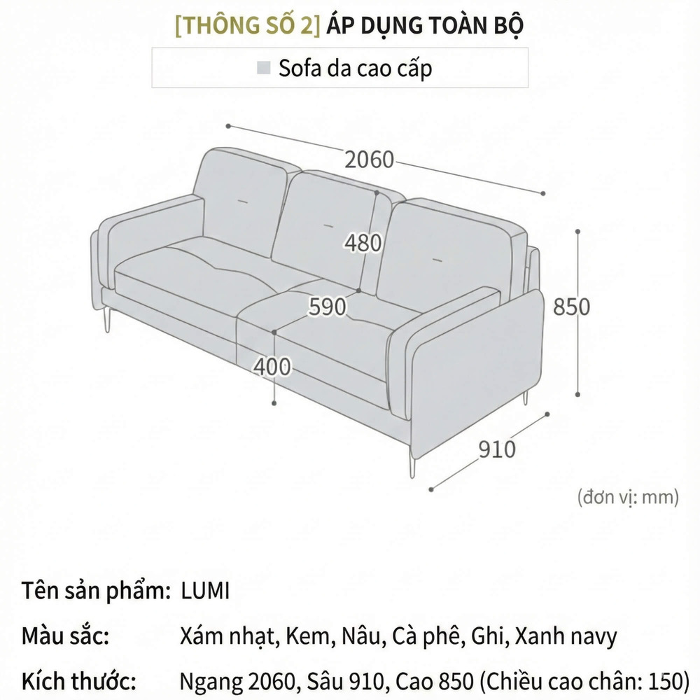 Sofa LUMI - Sofa Da Hiện Đại Thiết Kế Thanh Mảnh Cho Phòng Khách Tinh Tế