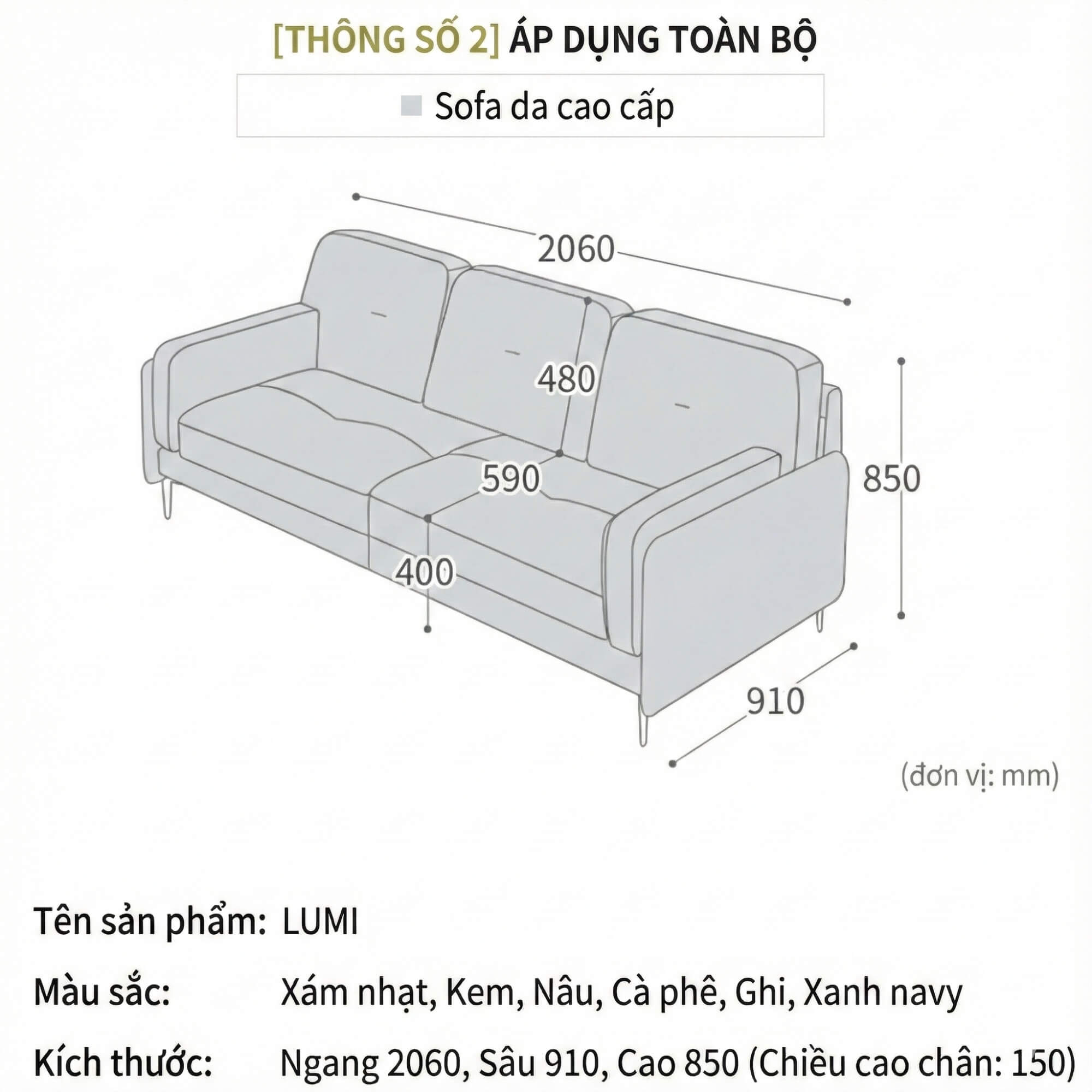 Sofa LUMI - Sofa Da Hiện Đại Thiết Kế Thanh Mảnh Cho Phòng Khách Tinh Tế