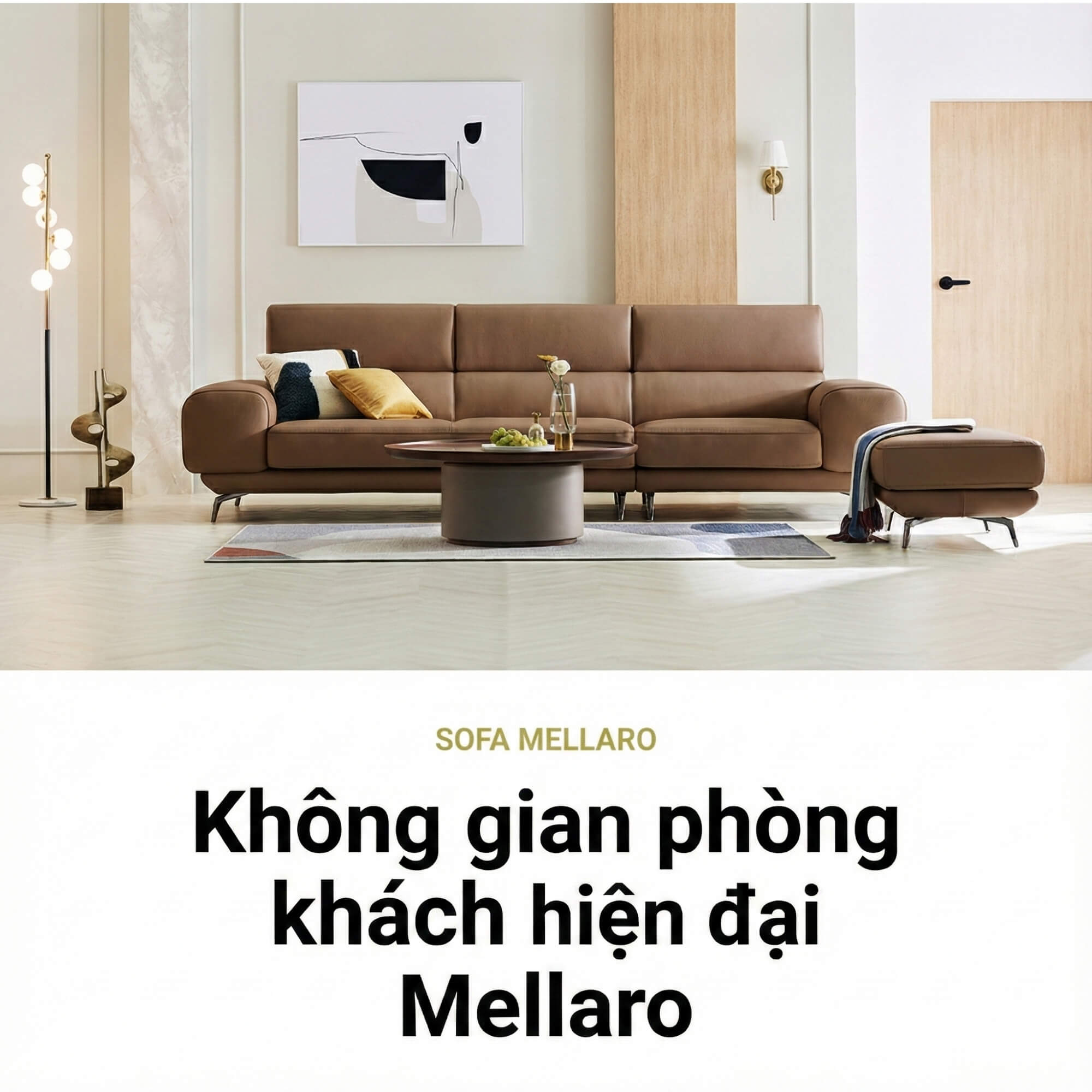 Sofa MELLARO - Sofa Da Dáng Băng 3 Chỗ Tựa Đầu Thông Minh Sang Trọng