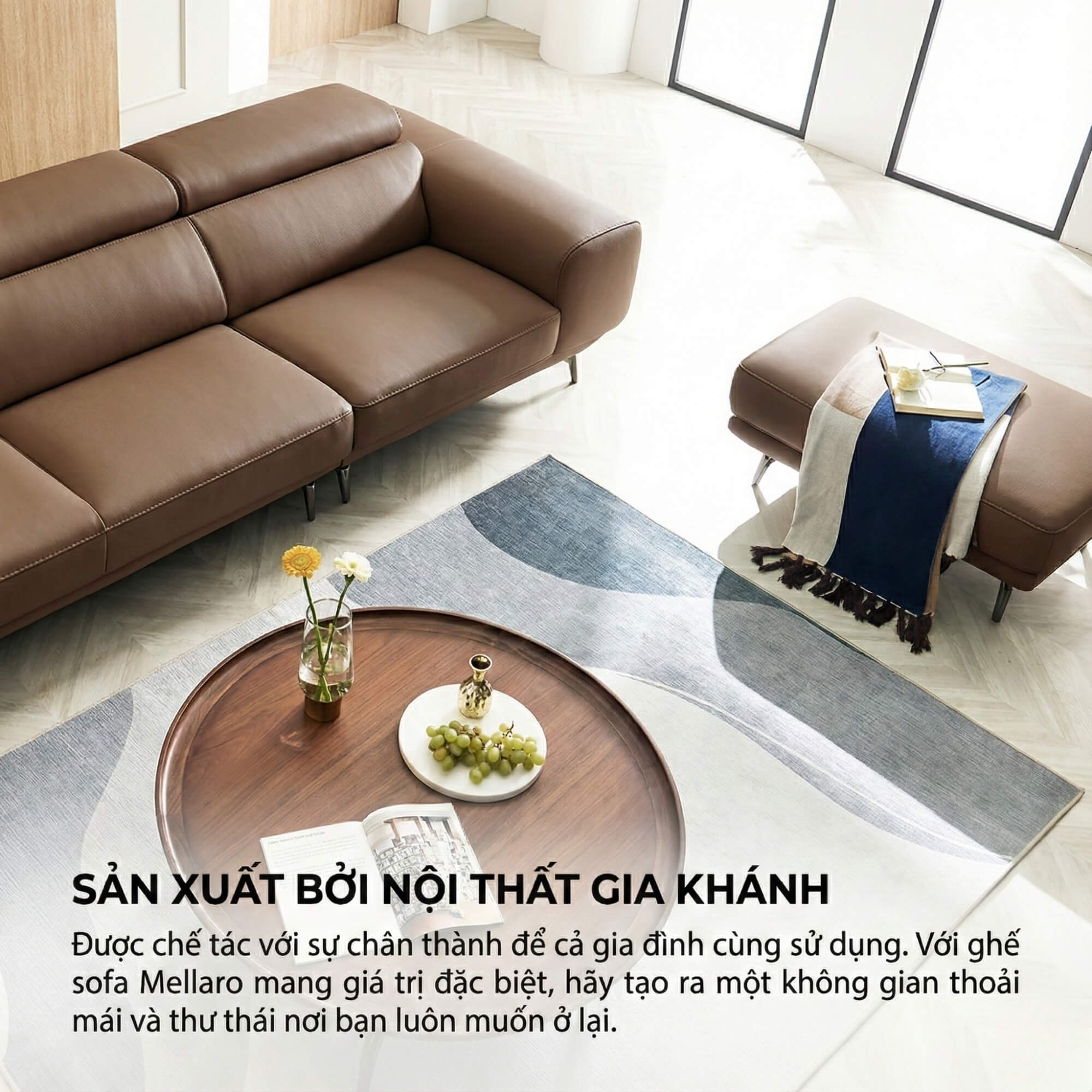 Sofa MELLARO - Sofa Da Dáng Băng 3 Chỗ Tựa Đầu Thông Minh Sang Trọng