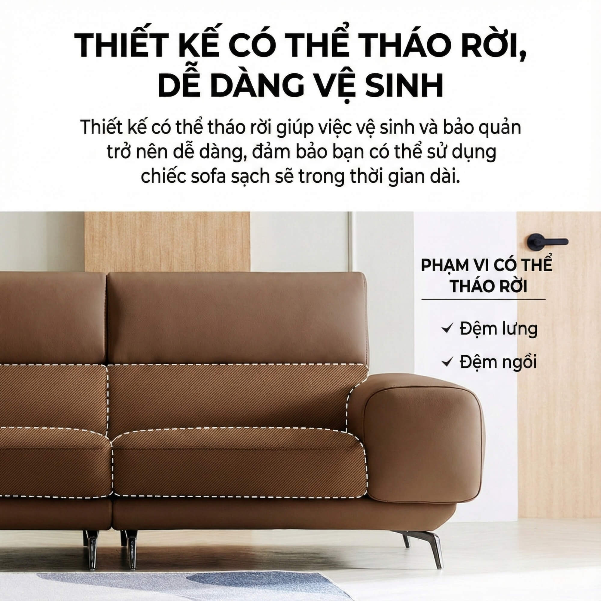 Sofa MELLARO - Sofa Da Dáng Băng 3 Chỗ Tựa Đầu Thông Minh Sang Trọng
