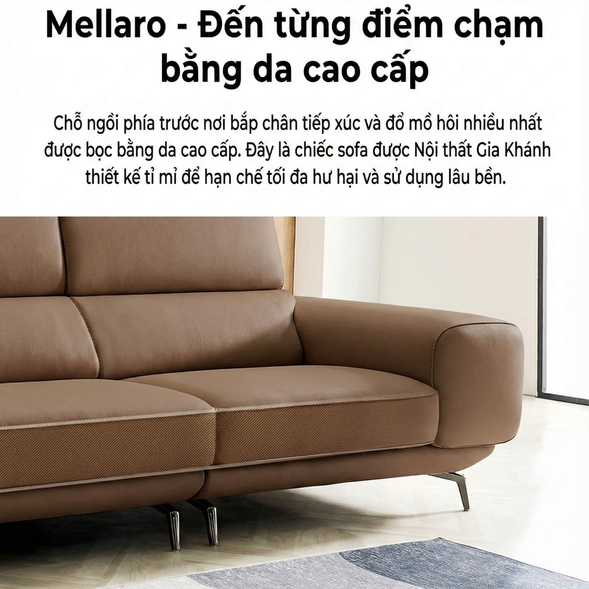 Sofa MELLARO - Sofa Da Dáng Băng 3 Chỗ Tựa Đầu Thông Minh Sang Trọng