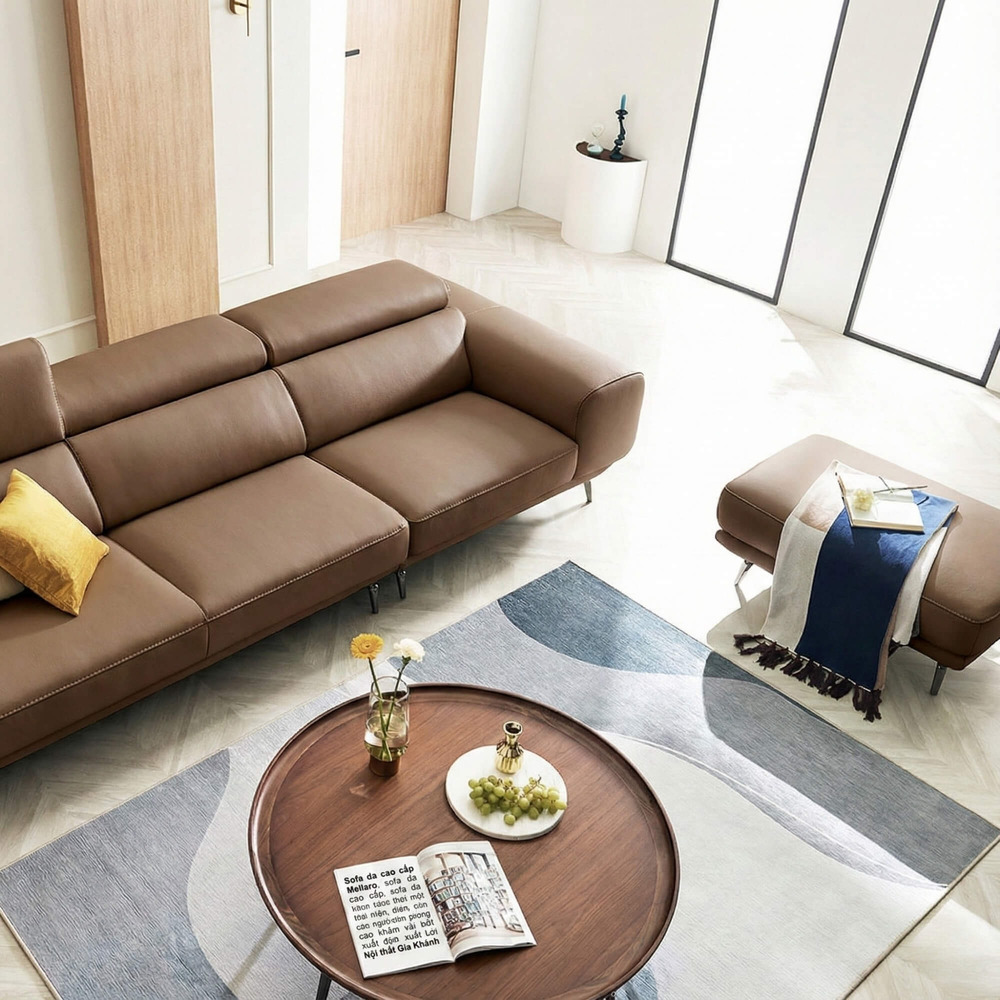 Sofa MELLARO - Sofa Da Dáng Băng 3 Chỗ Tựa Đầu Thông Minh Sang Trọng