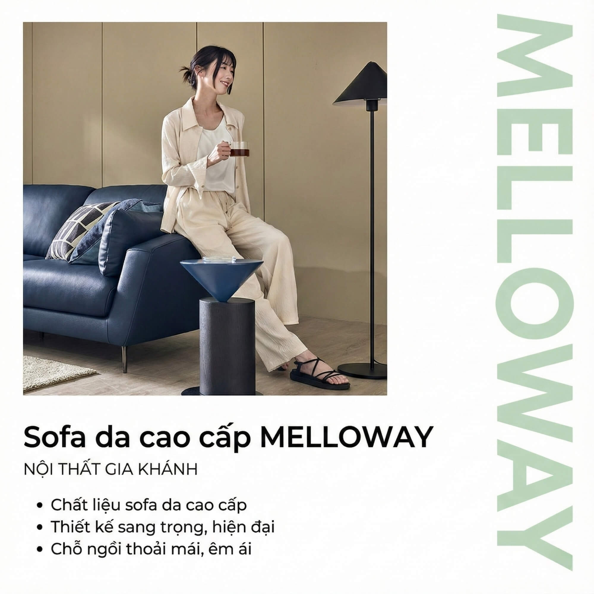 Sofa MELLOWAY - Sofa Băng Bọc Da Sang Trọng Cho Phòng Khách Hiện Đại