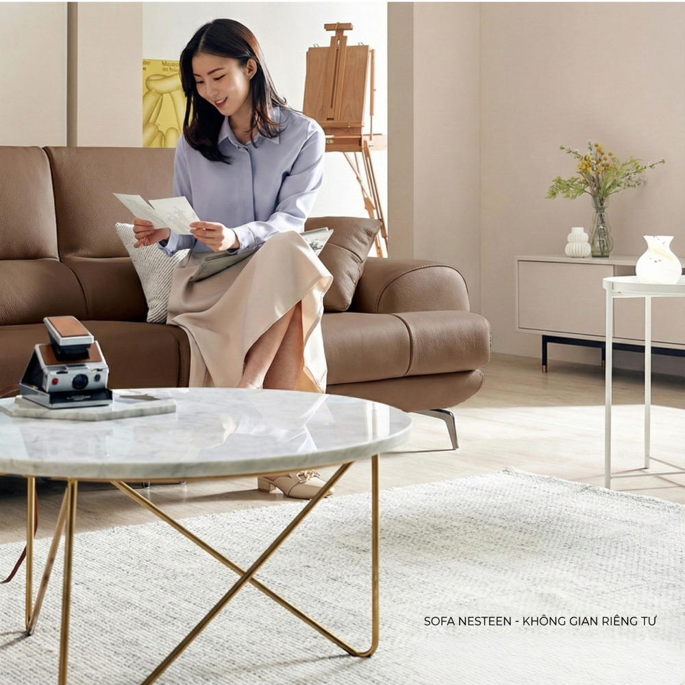 Sofa NESTEEN - Sofa Hiện Đại Bọc Da Cao Cấp Thiết Kế Tay Tròn Độc Đáo