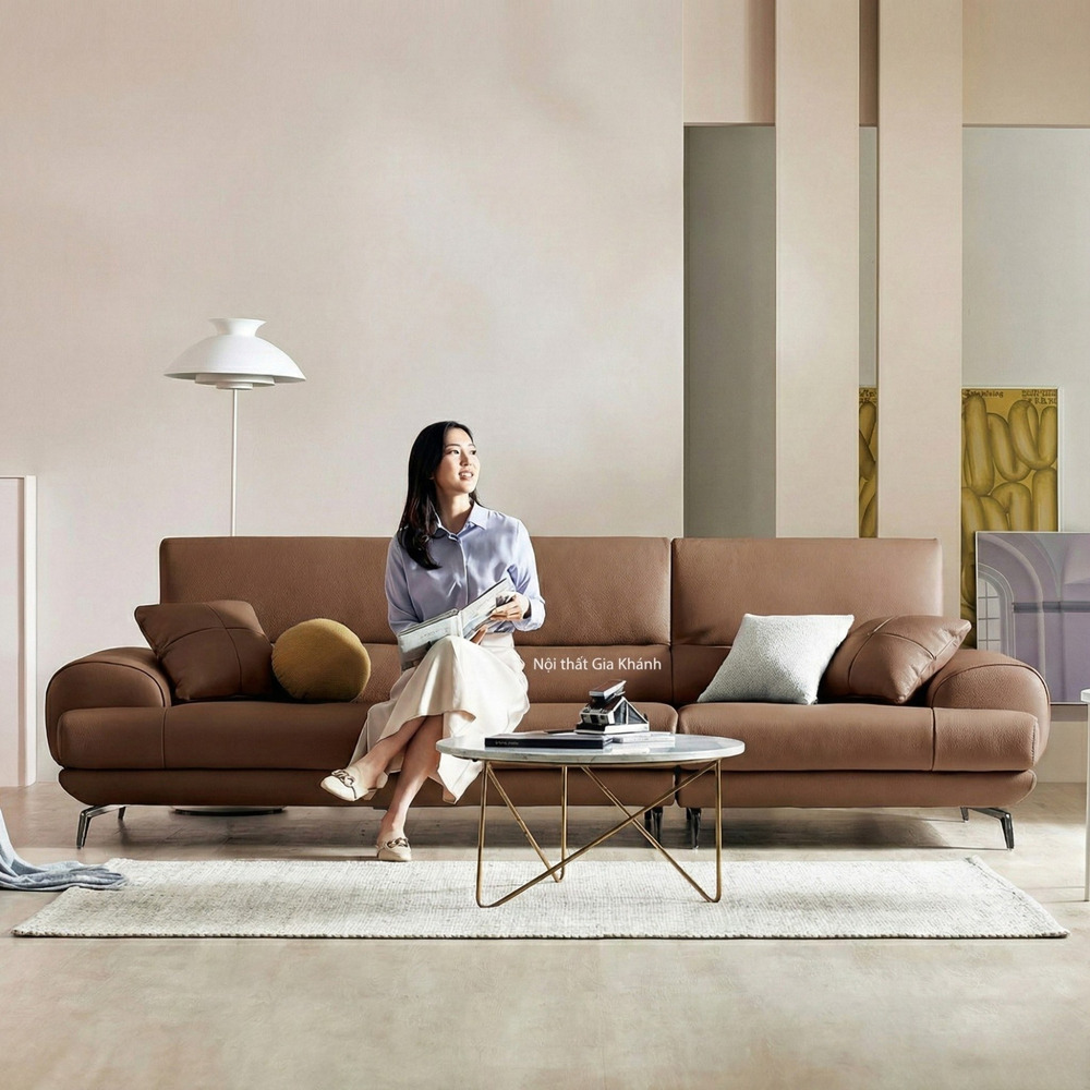 Sofa NESTEEN - Sofa Hiện Đại Bọc Da Cao Cấp Thiết Kế Tay Tròn Độc Đáo