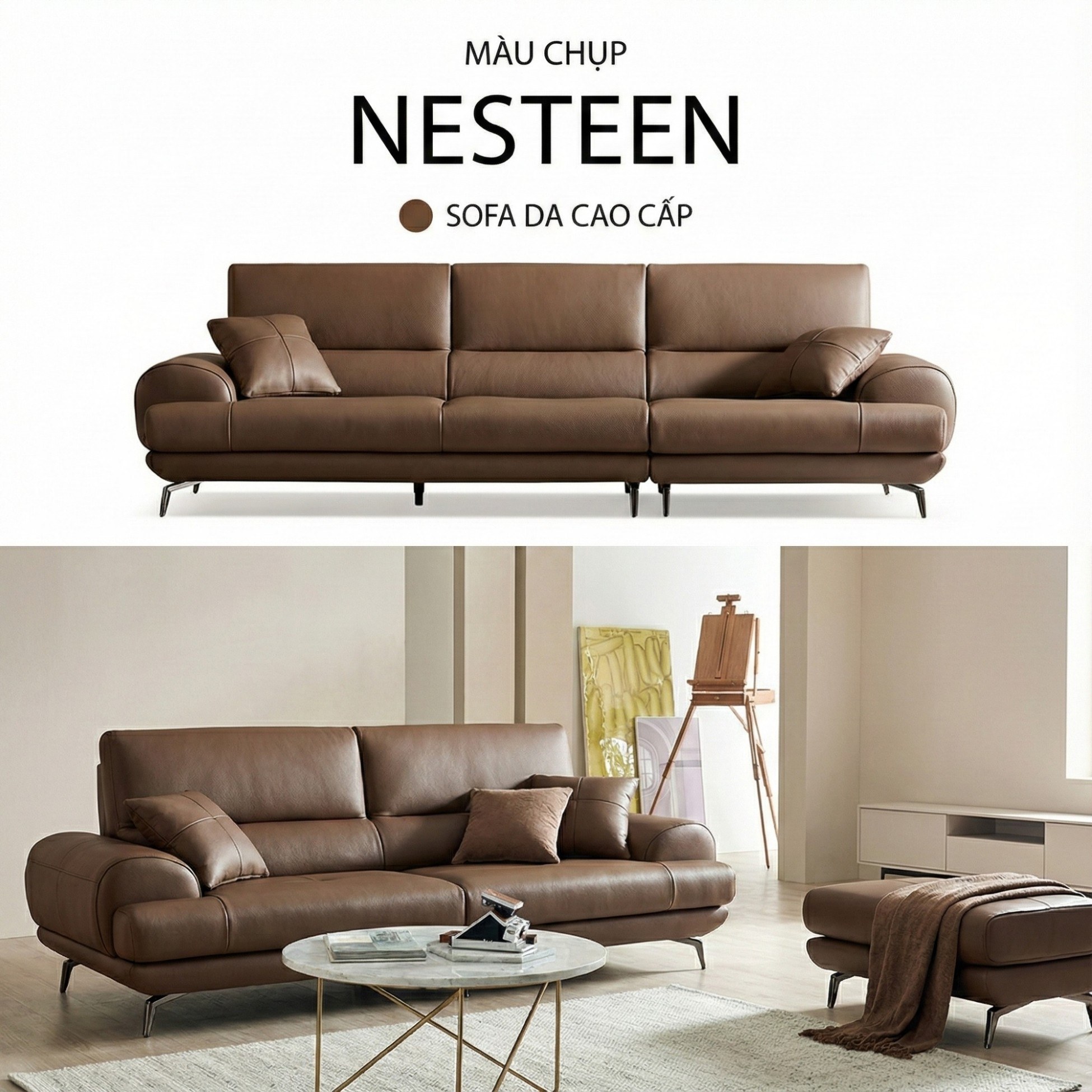 Sofa NESTEEN - Sofa Hiện Đại Bọc Da Cao Cấp Thiết Kế Tay Tròn Độc Đáo 