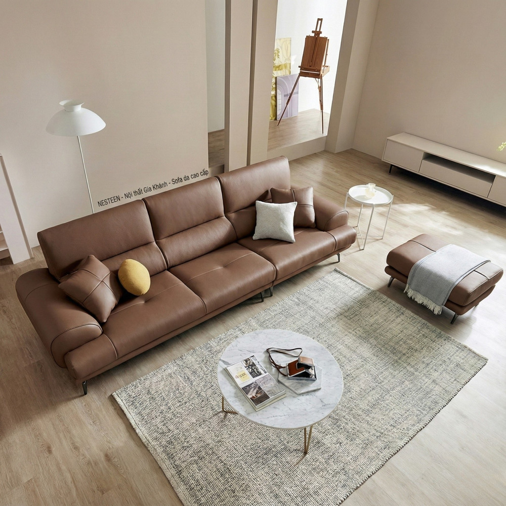 Sofa NESTEEN - Sofa Hiện Đại Bọc Da Cao Cấp Thiết Kế Tay Tròn Độc Đáo