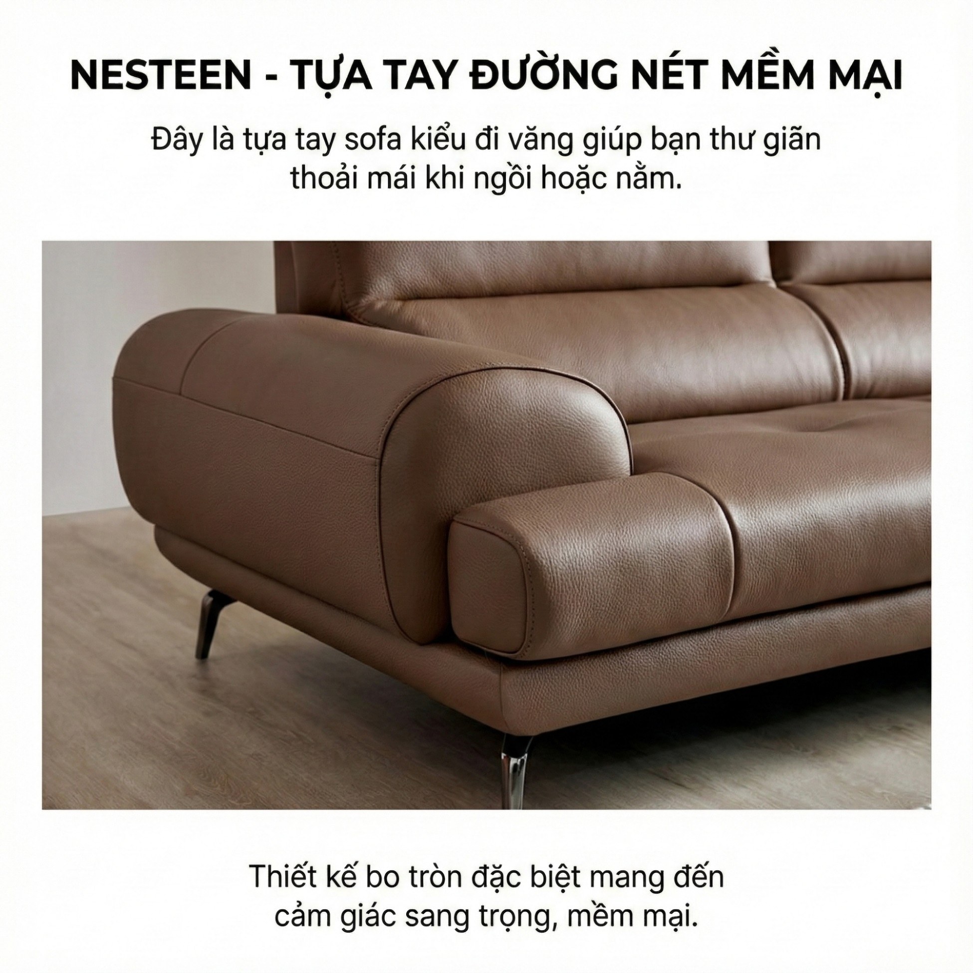 Sofa NESTEEN - Sofa Hiện Đại Bọc Da Cao Cấp Thiết Kế Tay Tròn Độc Đáo 