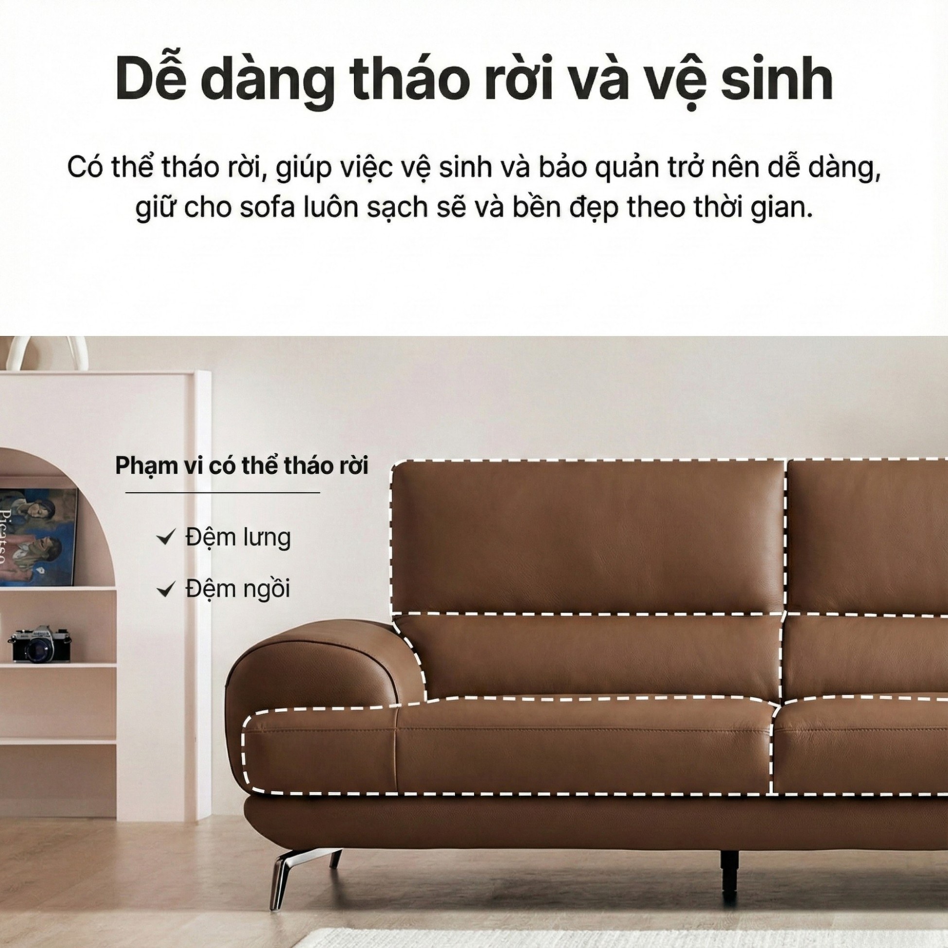 Sofa NESTEEN - Sofa Hiện Đại Bọc Da Cao Cấp Thiết Kế Tay Tròn Độc Đáo 