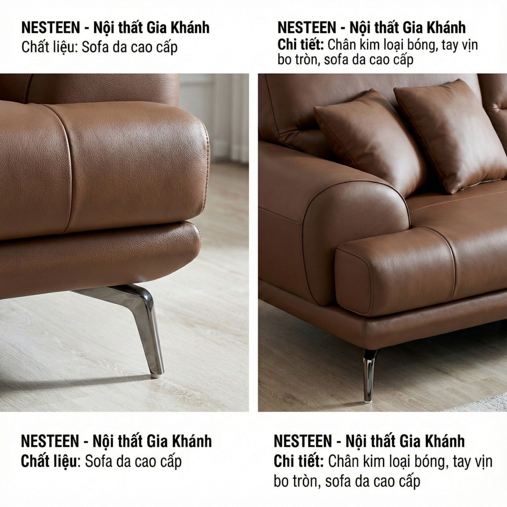 Sofa NESTEEN - Sofa Hiện Đại Bọc Da Cao Cấp Thiết Kế Tay Tròn Độc Đáo 